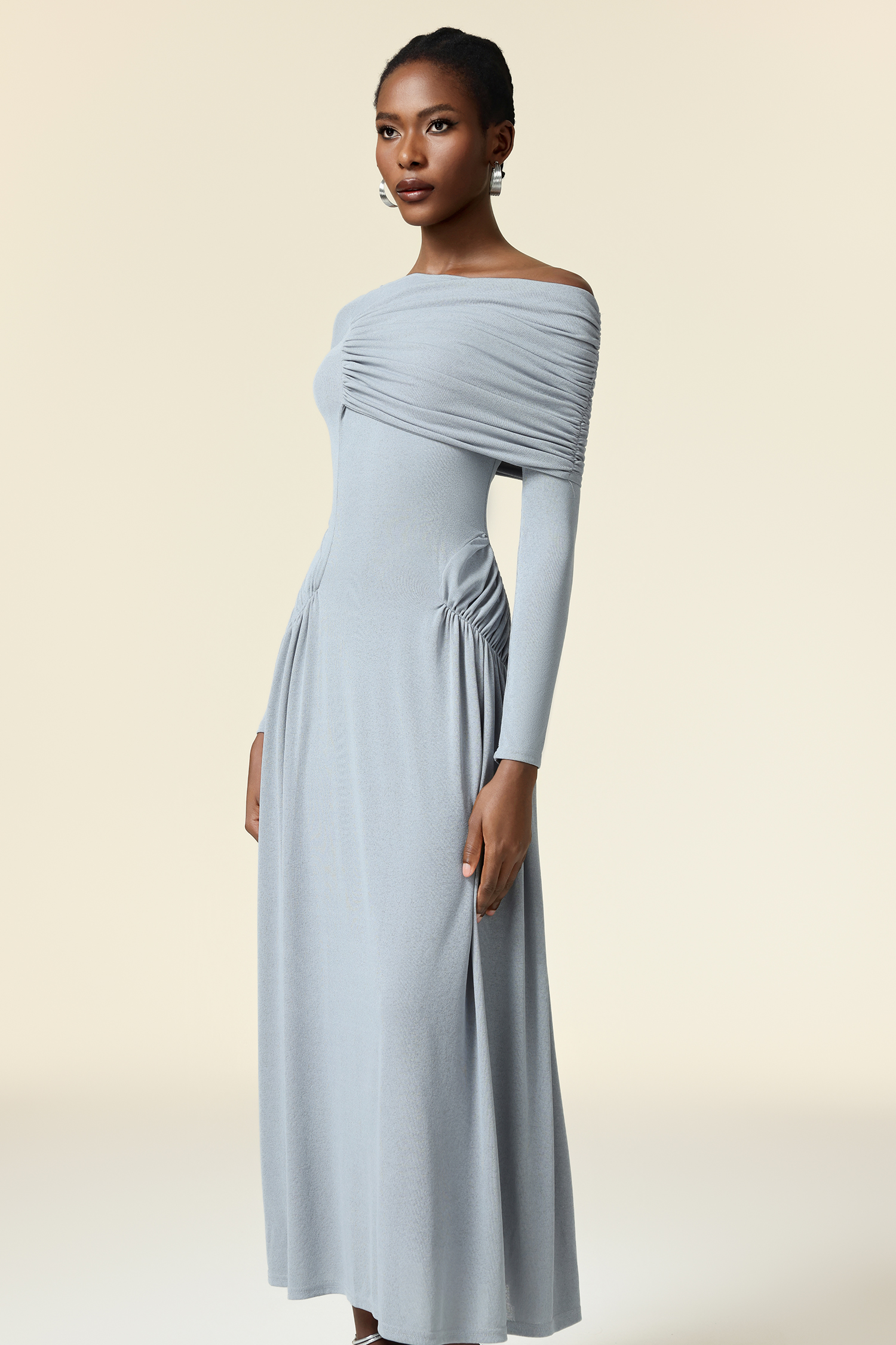 Serafe Long Sleeves Folds Maxi Dress