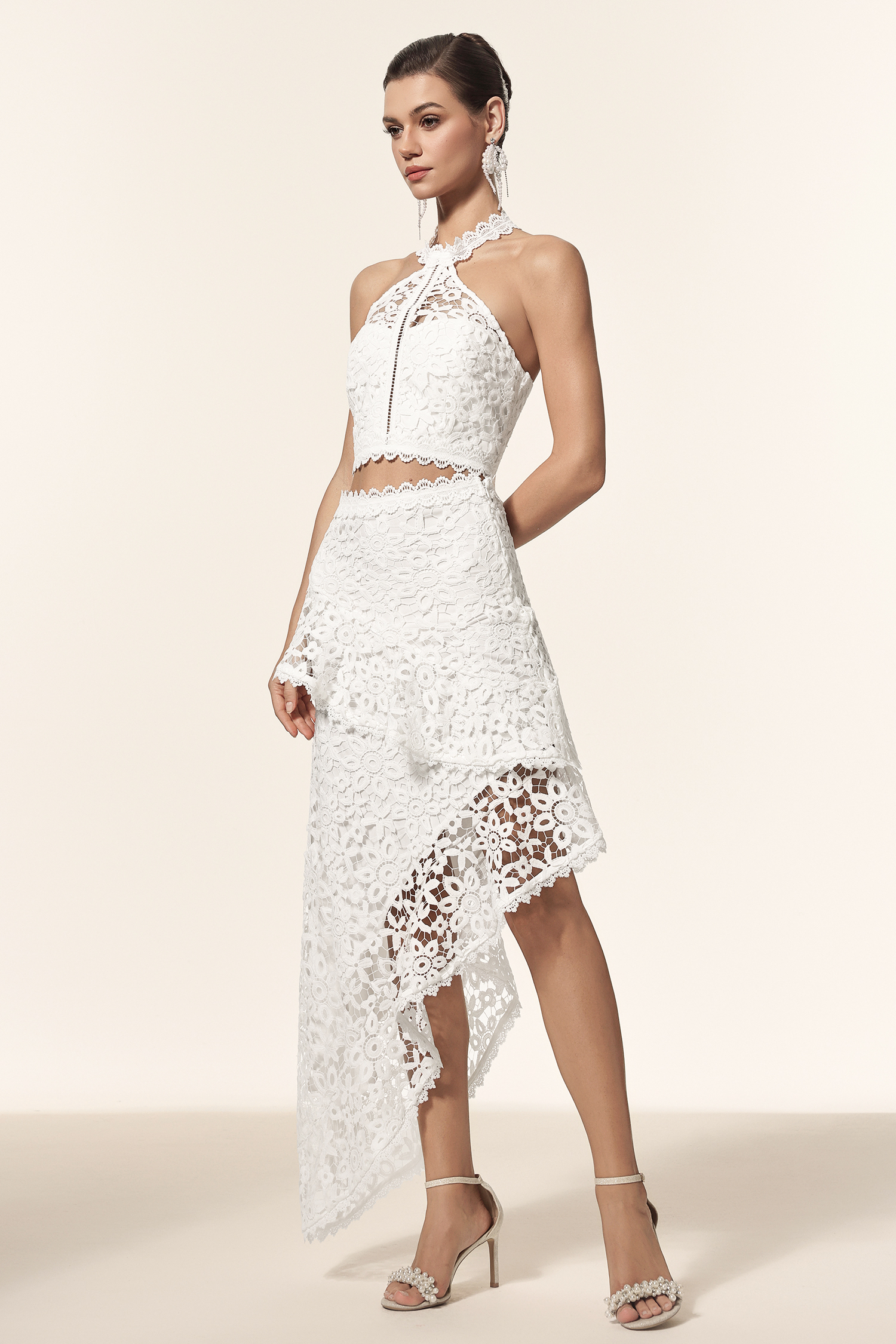 Lape Asymmetric Lace Sleeveless Top And Skirt Two-Piece Set
