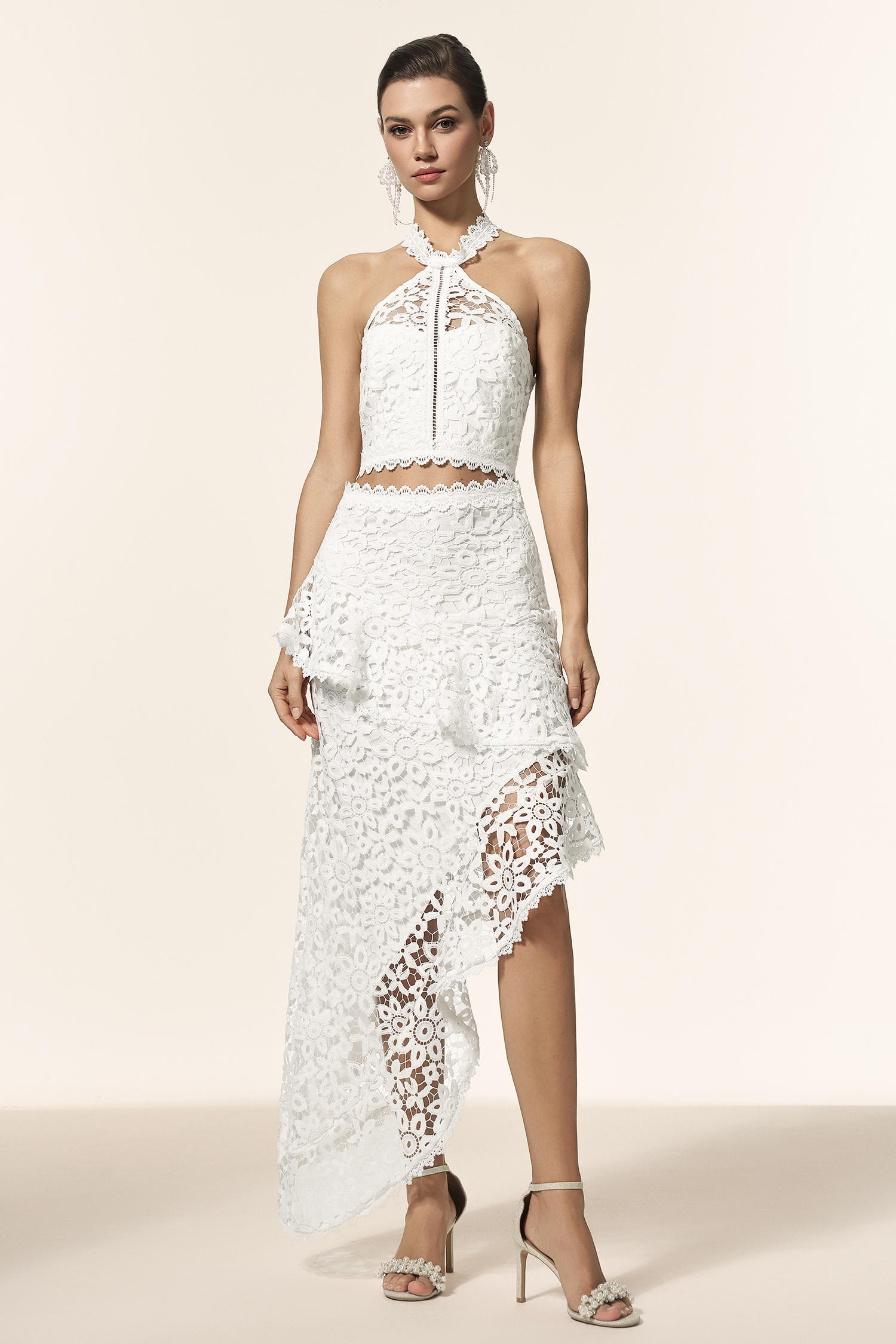 Lape Asymmetric Lace Sleeveless Top And Skirt Two-Piece Set