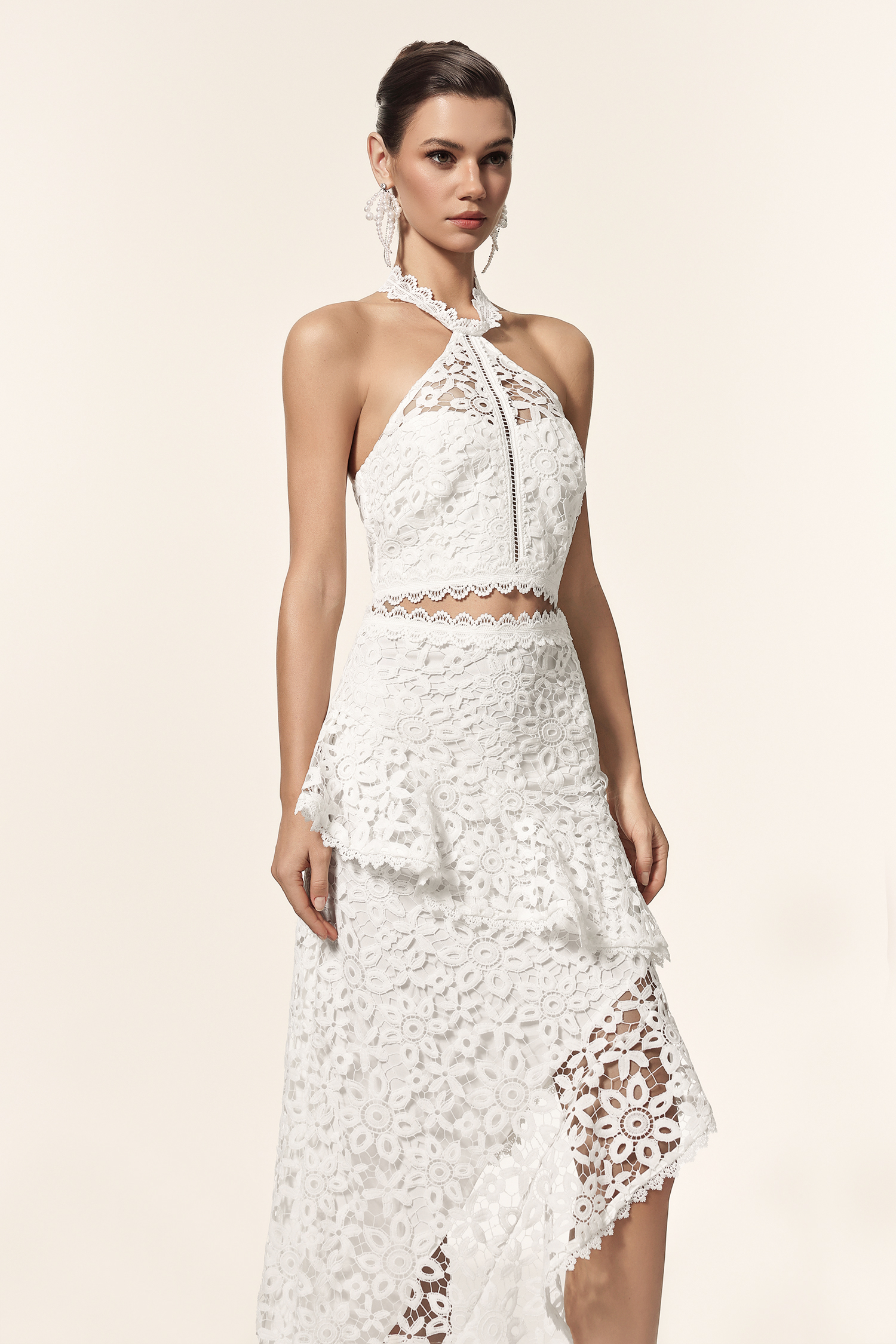 Lape Asymmetric Lace Sleeveless Top And Skirt Two-Piece Set