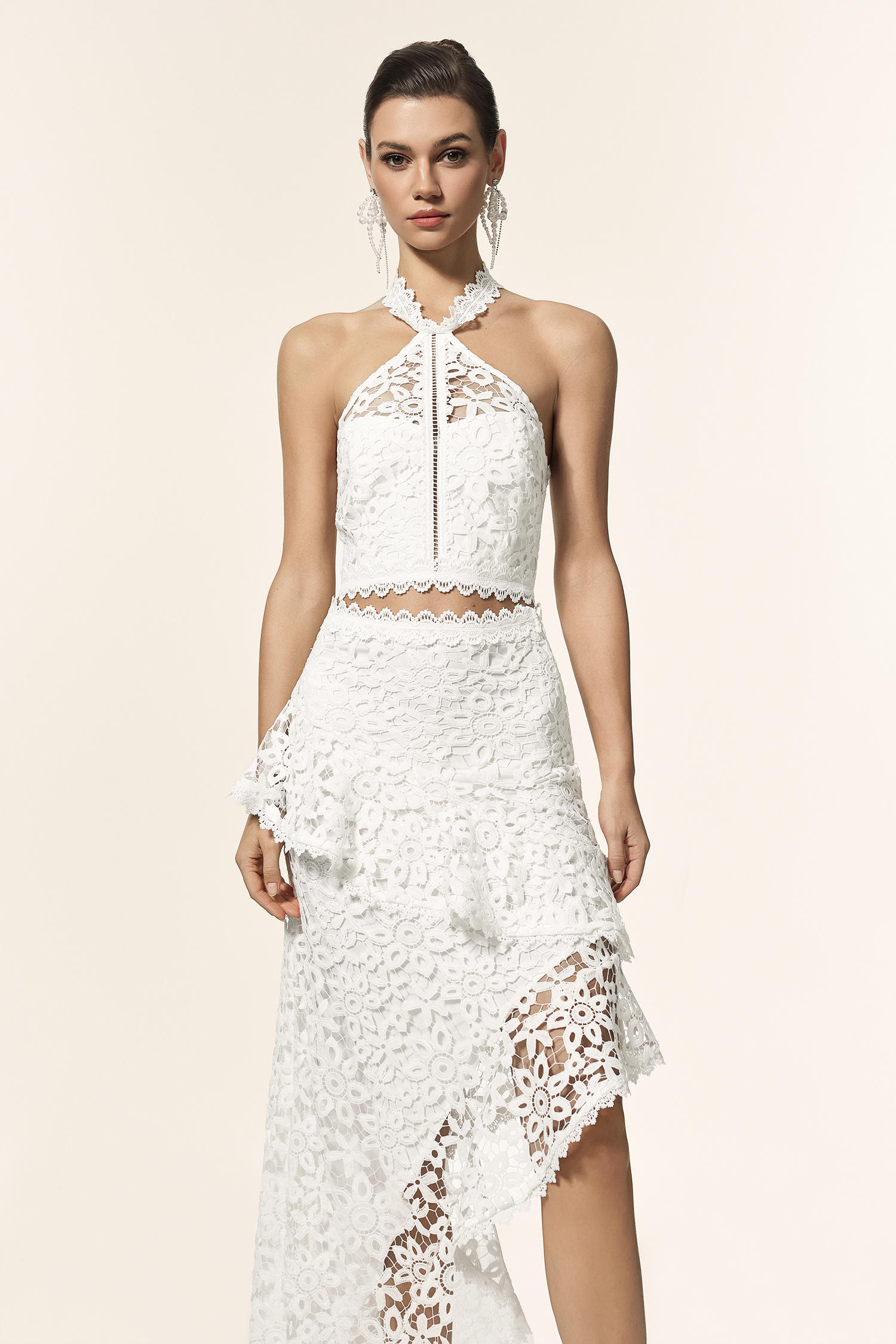 Lape Asymmetric Lace Sleeveless Top And Skirt Two-Piece Set