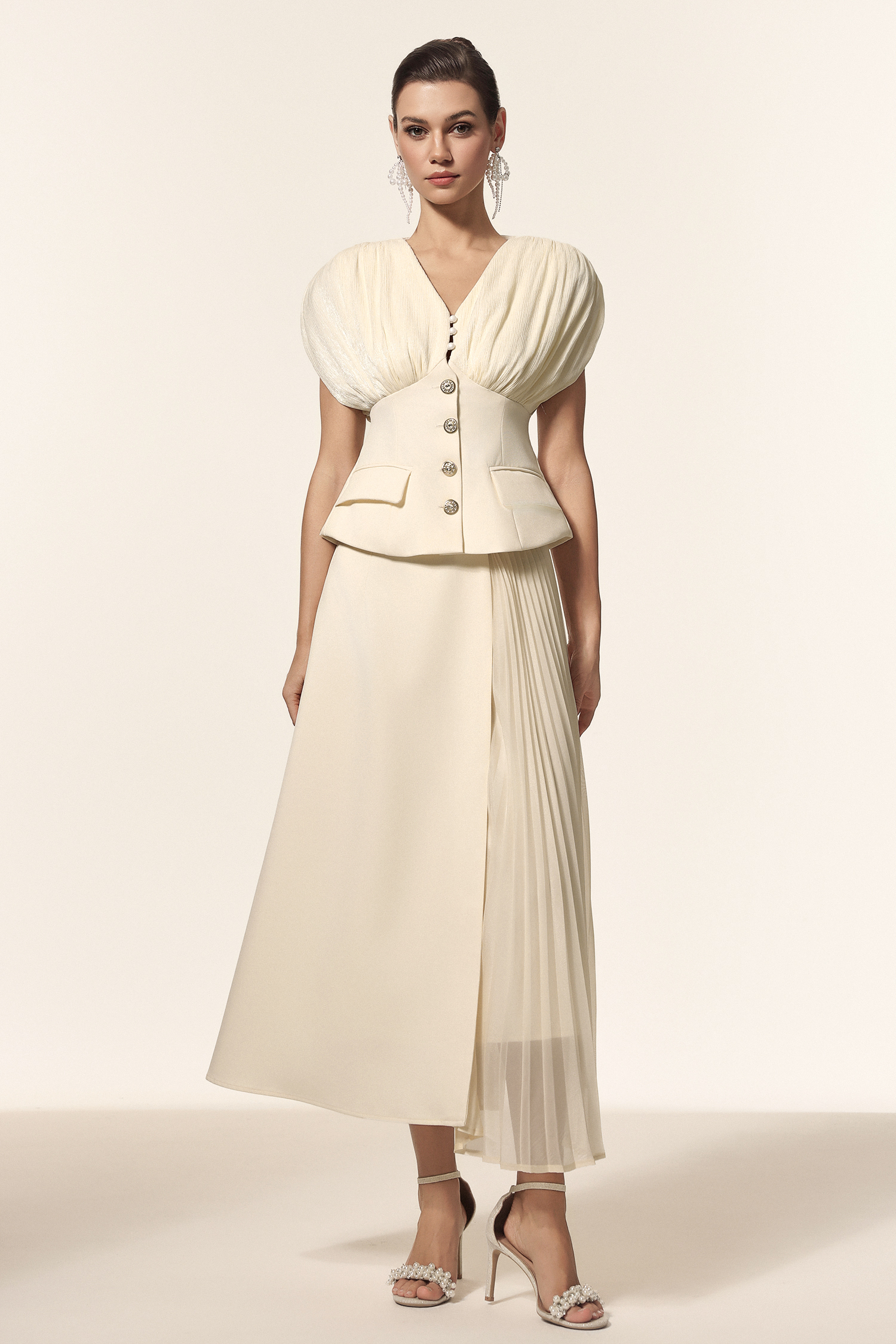 Harli V-Neck Sleeveless Folds Top And Skirt Two-Piece Set