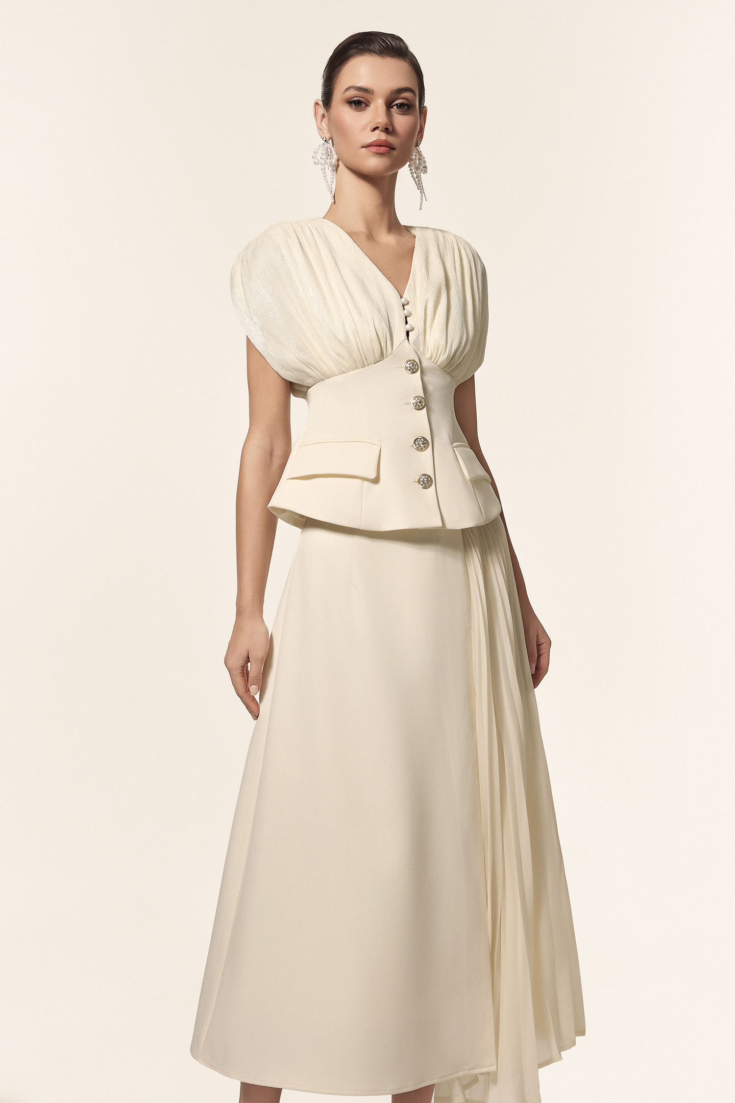 Harli V-Neck Sleeveless Folds Top And Skirt Two-Piece Set