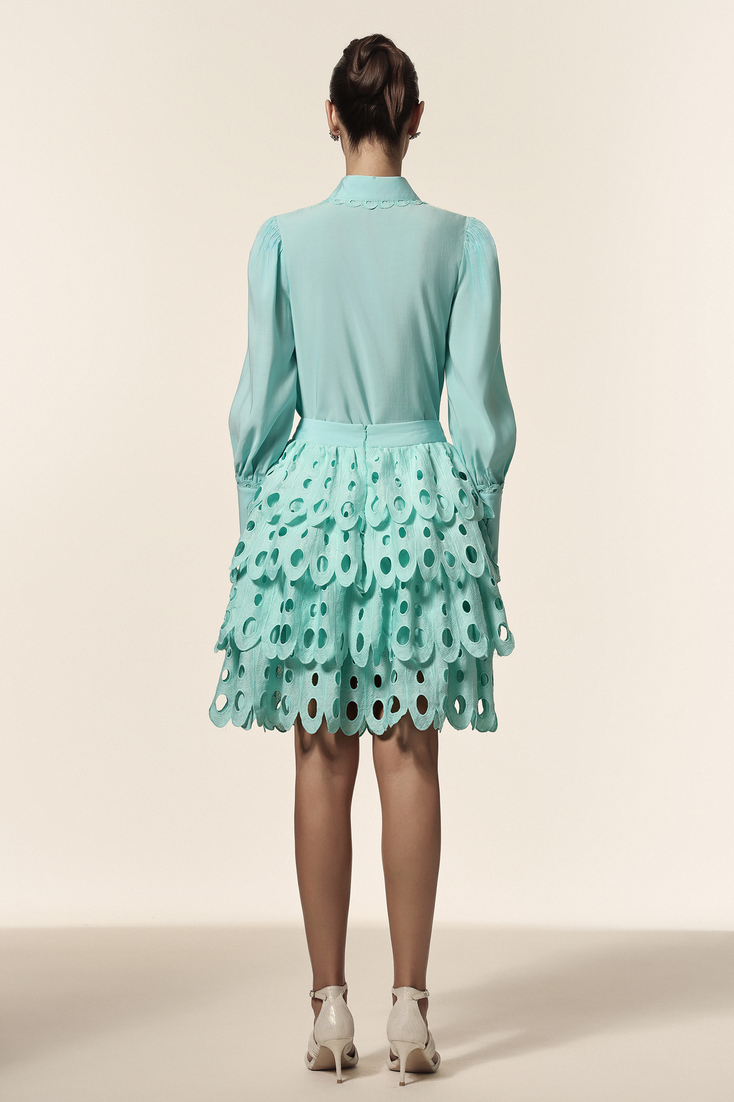 Hainsley Lapel Long Sleeves Folds Top And Skirt Two-Piece Set