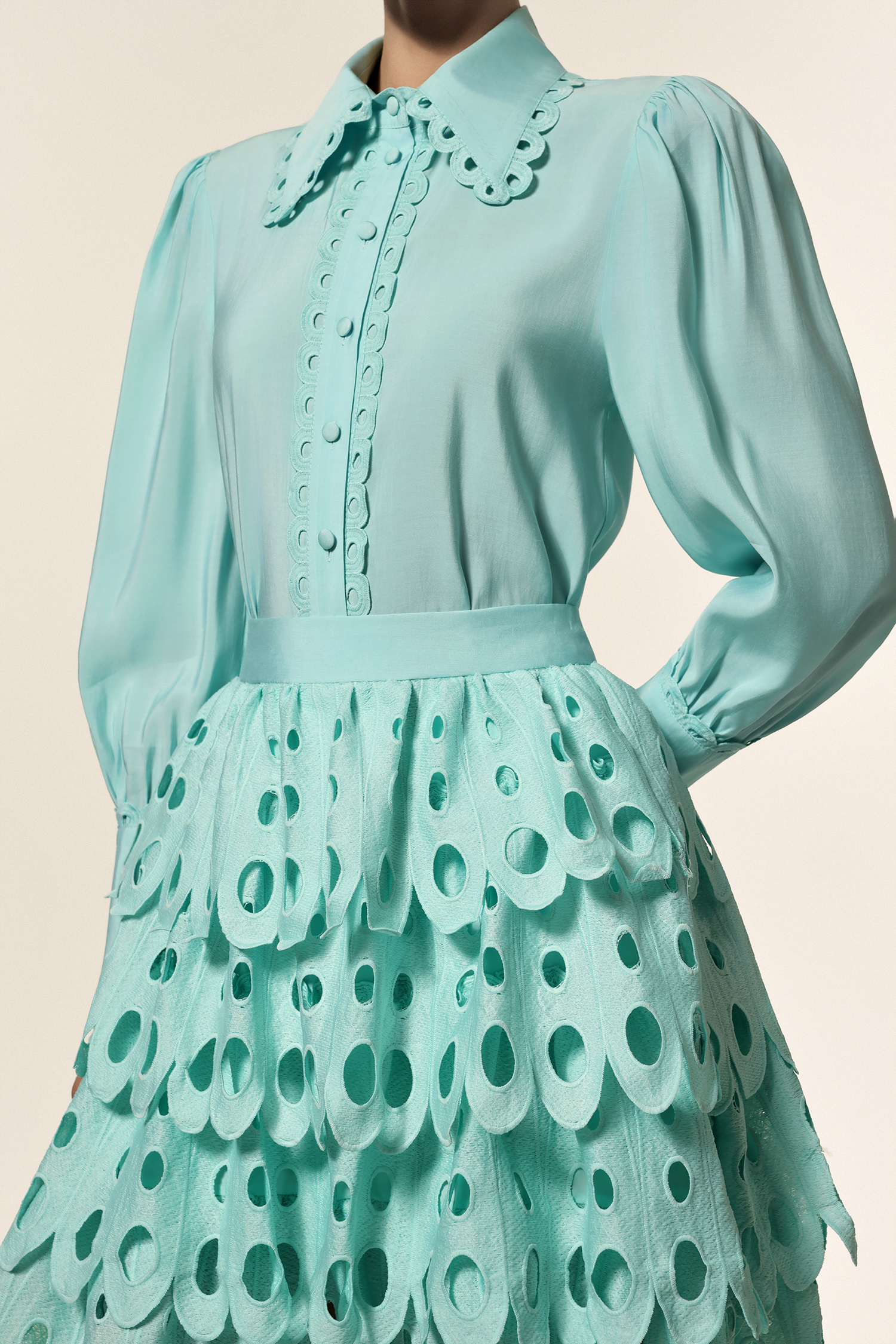 Hainsley Lapel Long Sleeves Folds Top And Skirt Two-Piece Set