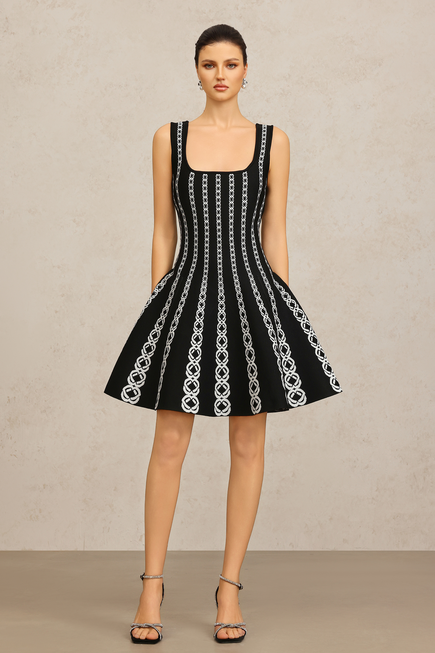 Lafesa Halter Striped Pattern Mini Dress