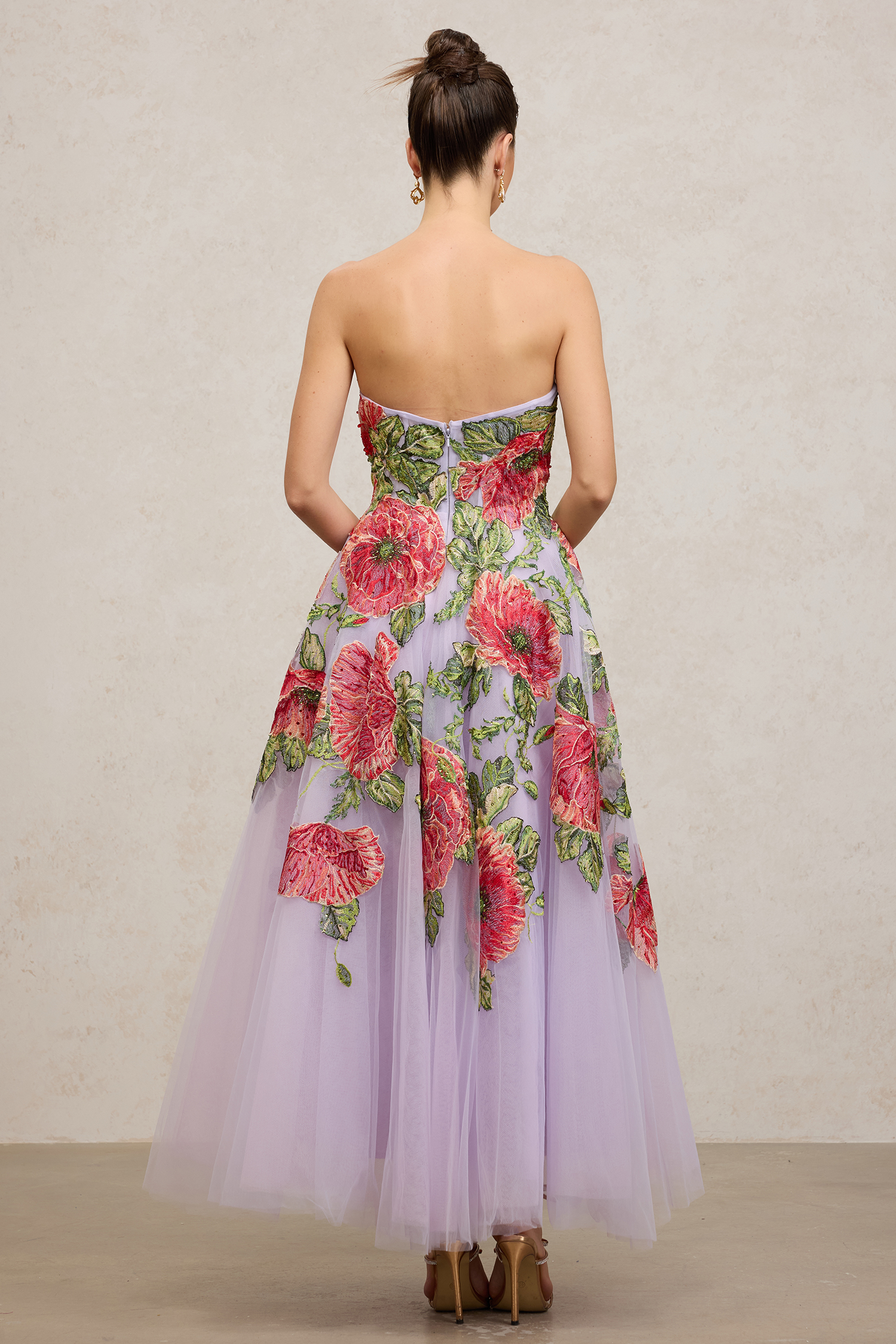 Floral Embroidered Tulle Long Gown