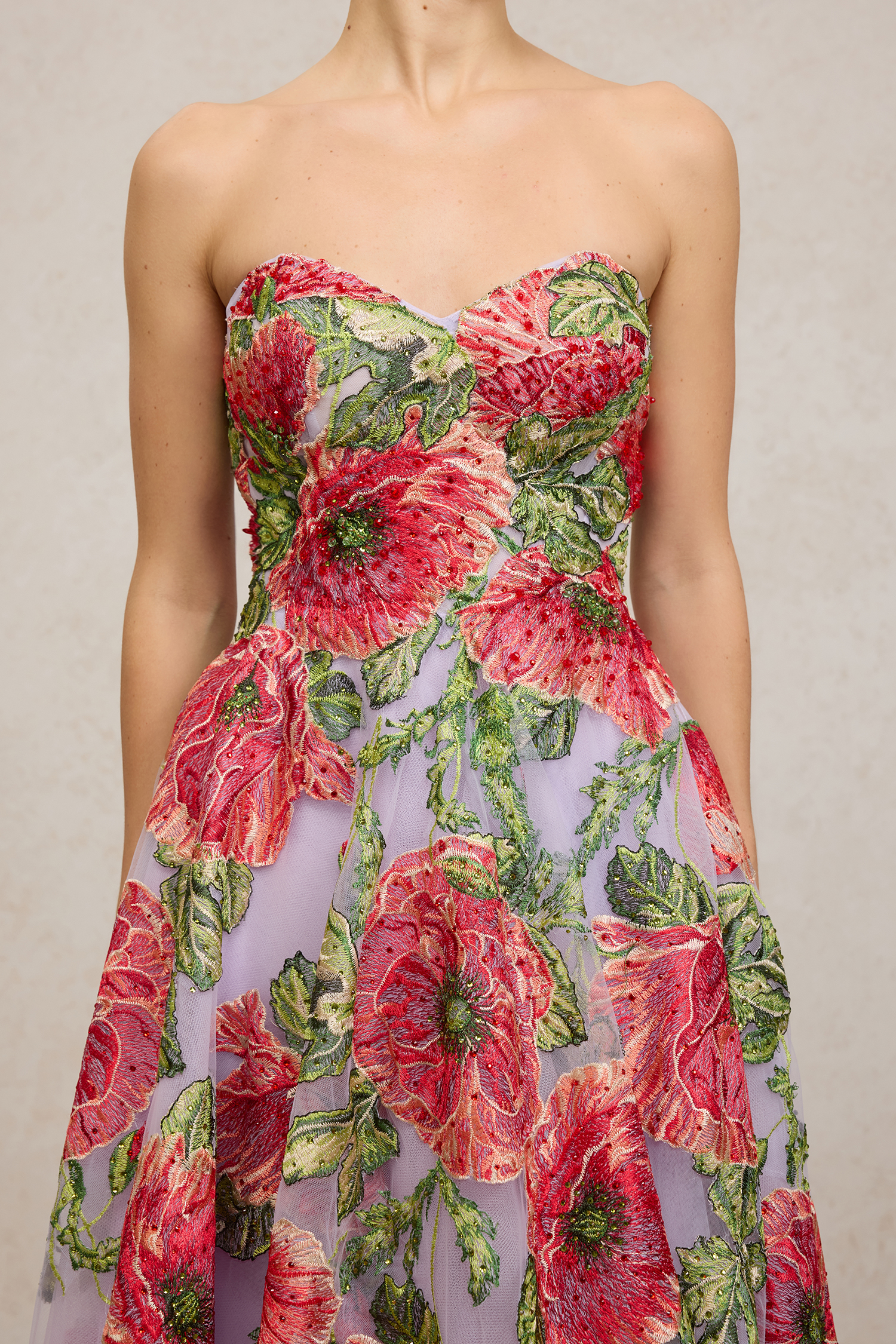 Floral Embroidered Tulle Long Gown