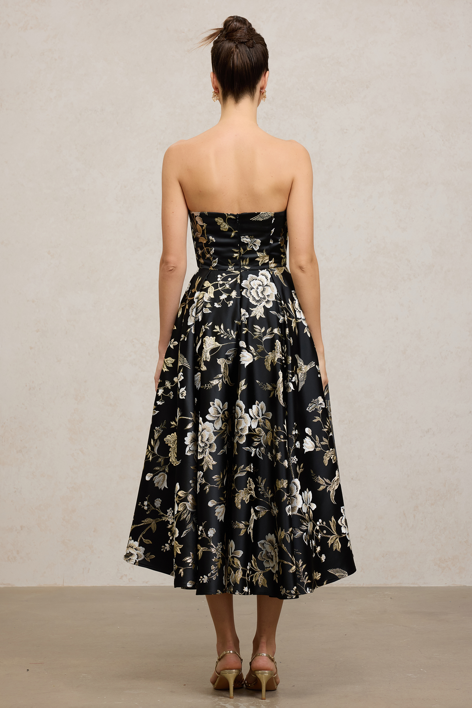 Floral - Patterned Satin Midi Dress