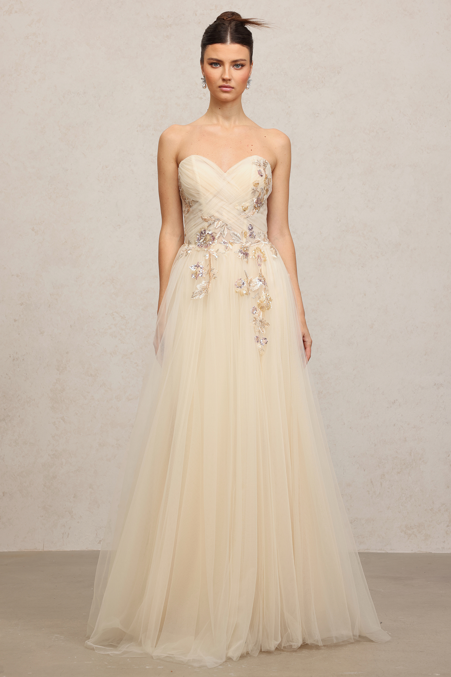Embroidered Tulle Floor-Length Dress