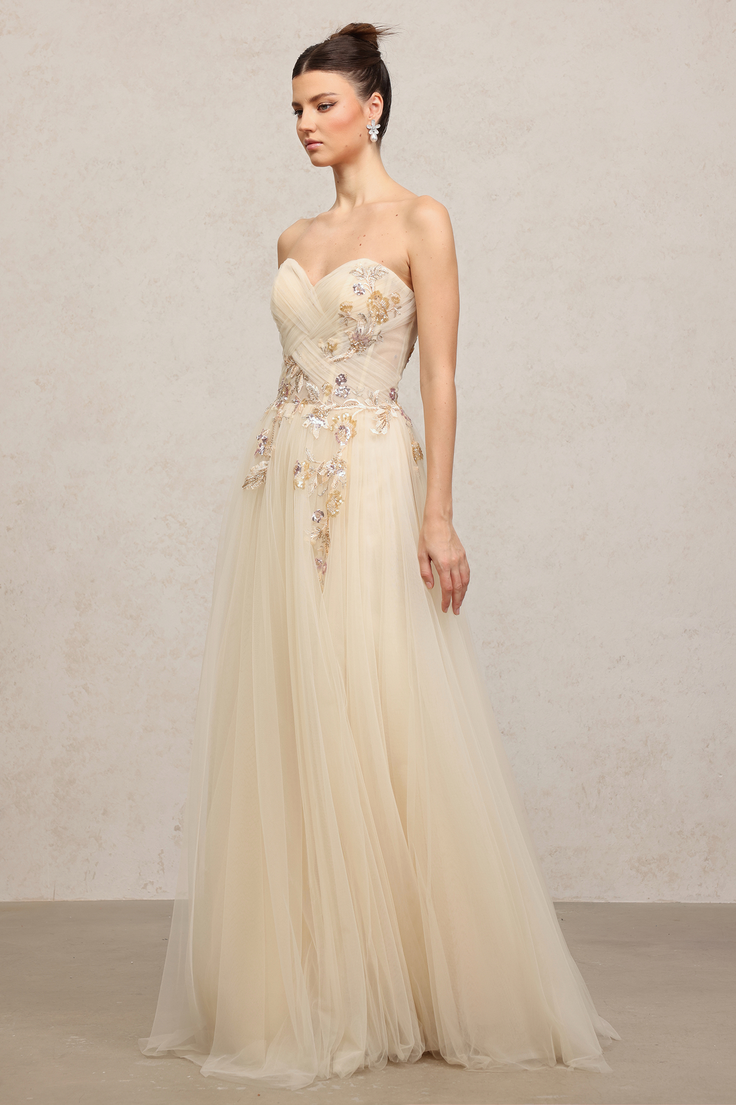 Embroidered Tulle Floor-Length Dress