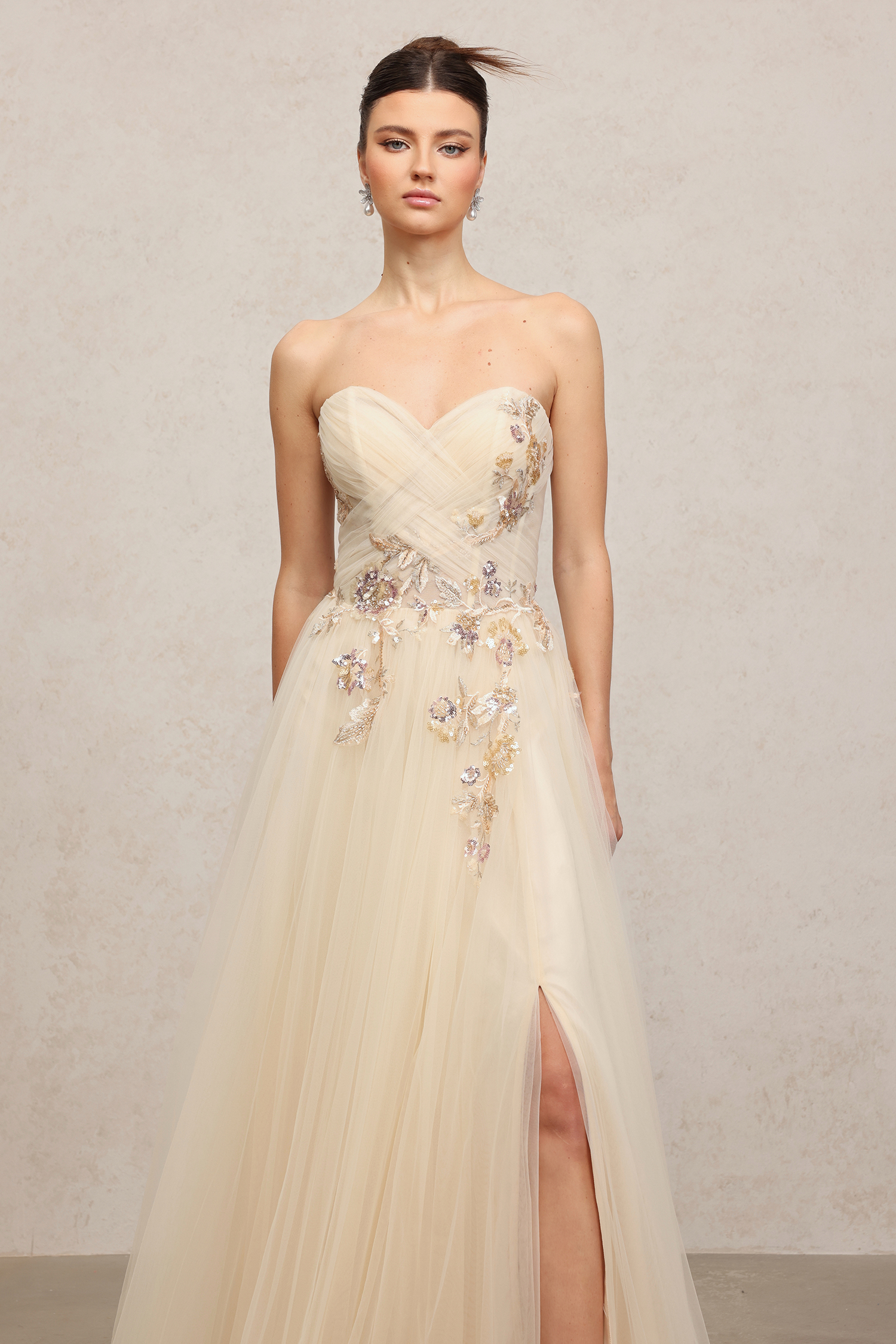 Embroidered Tulle Floor-Length Dress