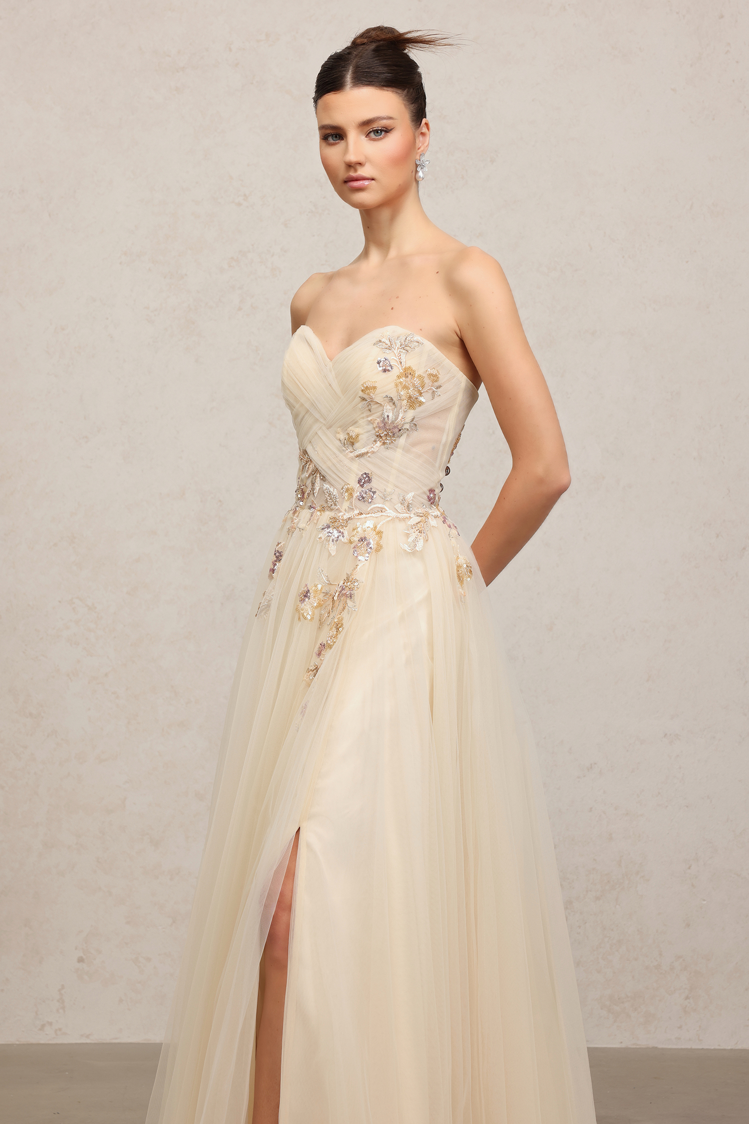 Embroidered Tulle Floor-Length Dress