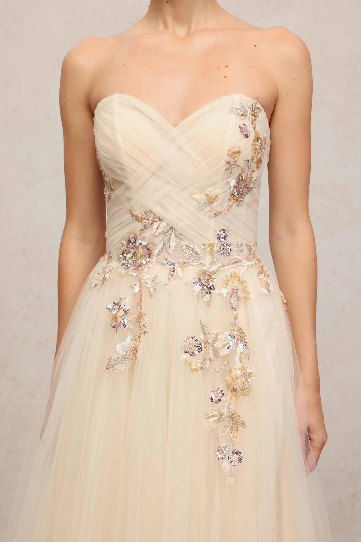 Embroidered Tulle Floor-Length Dress