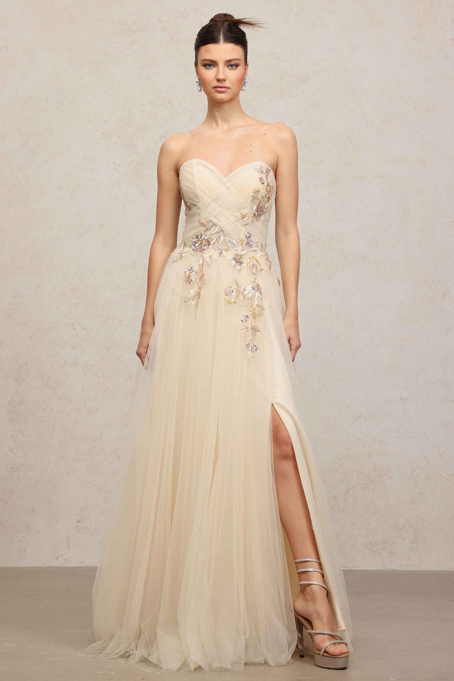 Embroidered Tulle Floor-Length Dress