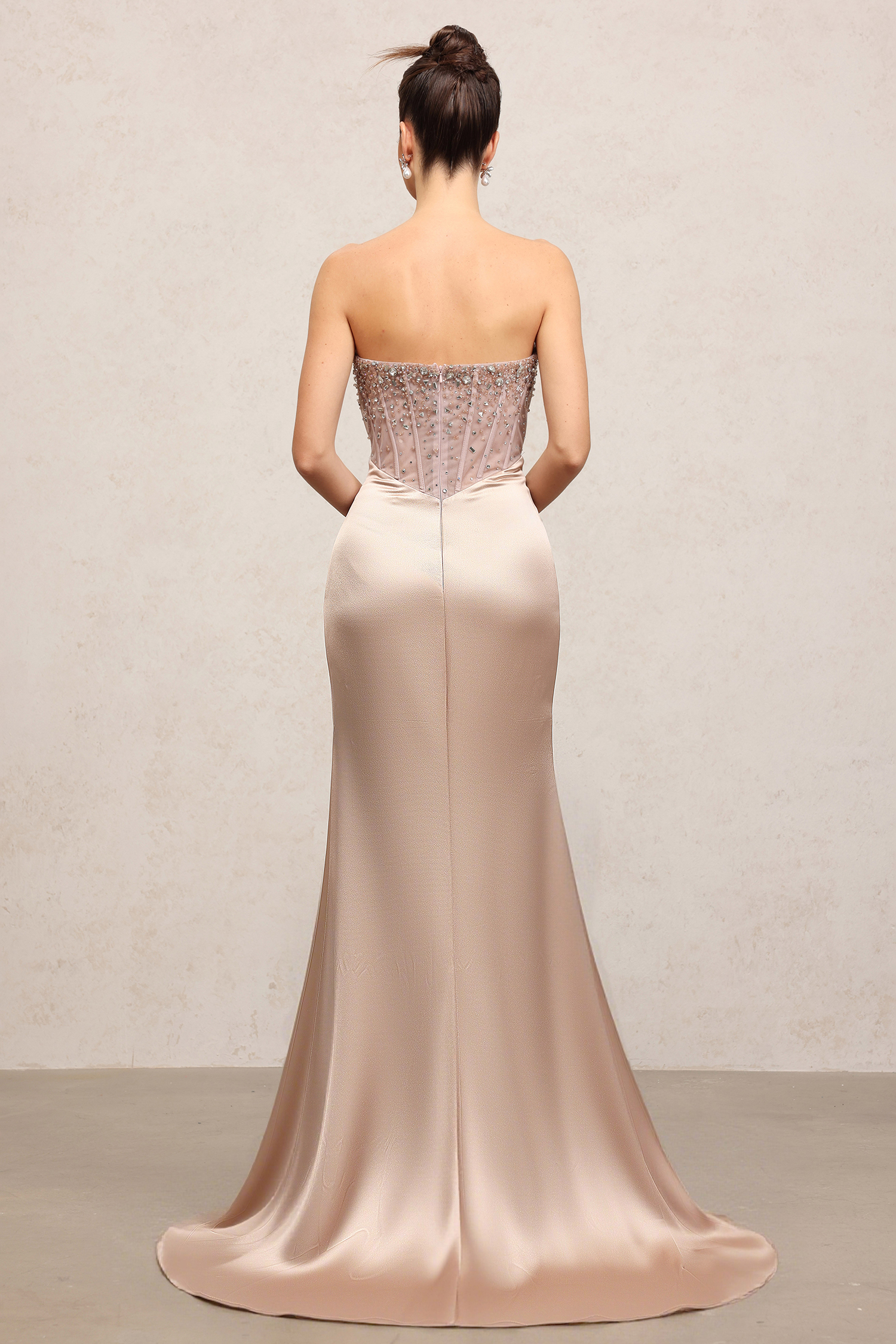 Crystal-Embellished Satin Floor-Length Dress