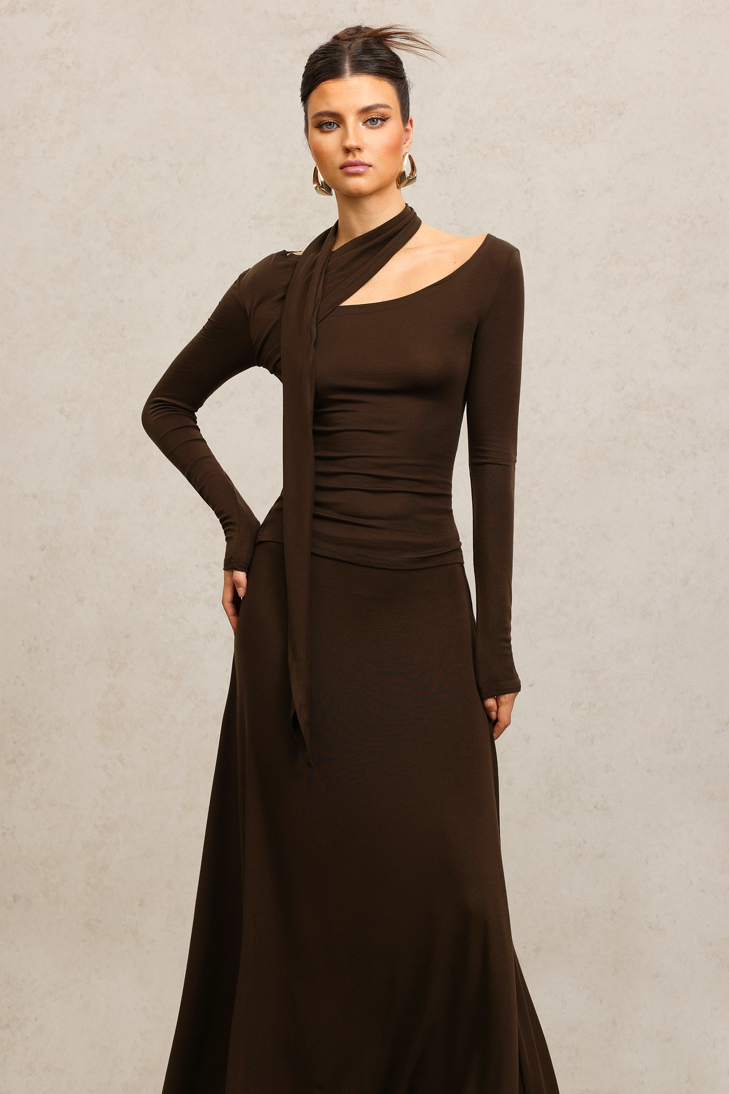 Yuio Long Sleeves Asymmetric Streamer Top And Skirt Two-Piece Set