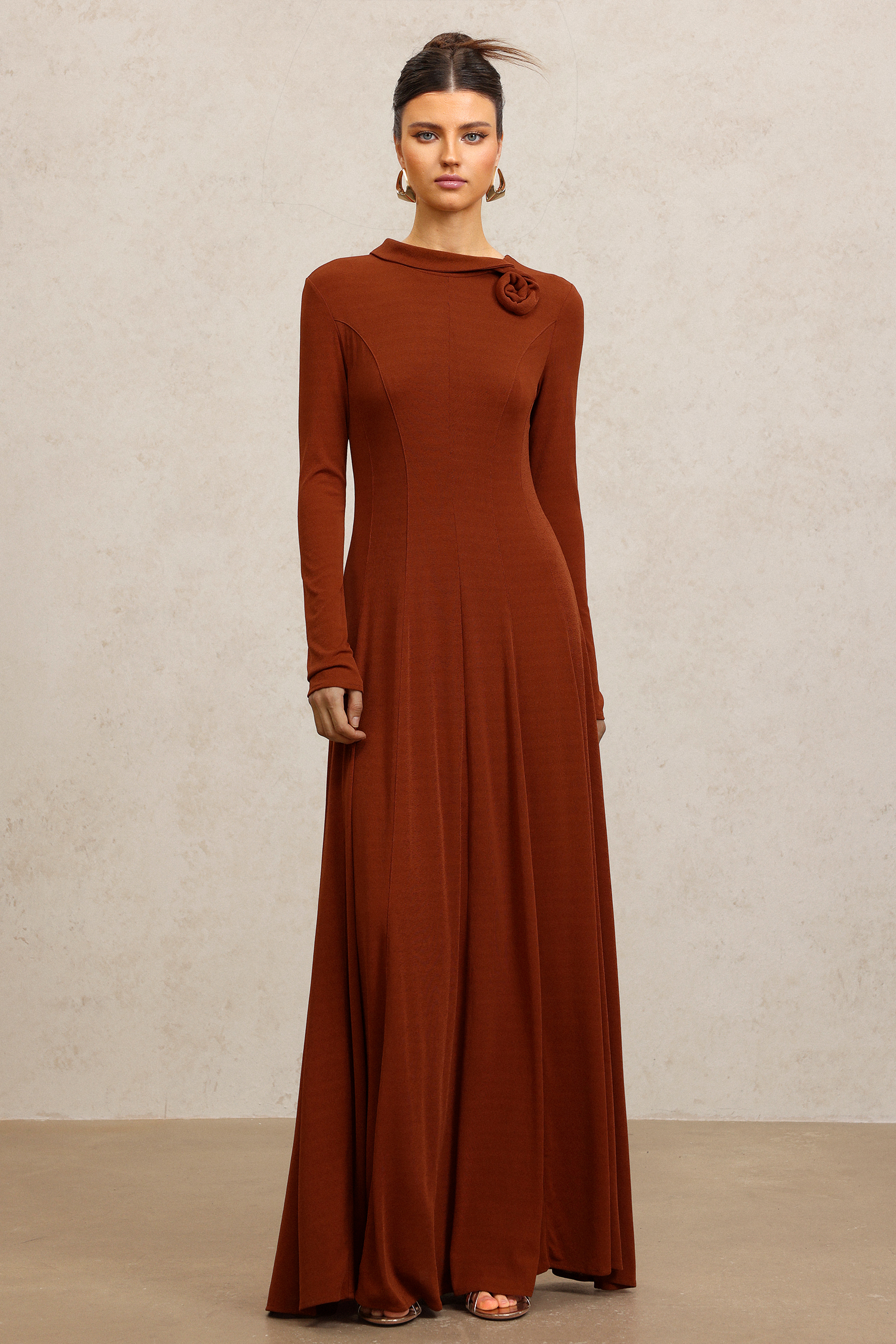 Juny Long Sleeves Flower Maxi Dress