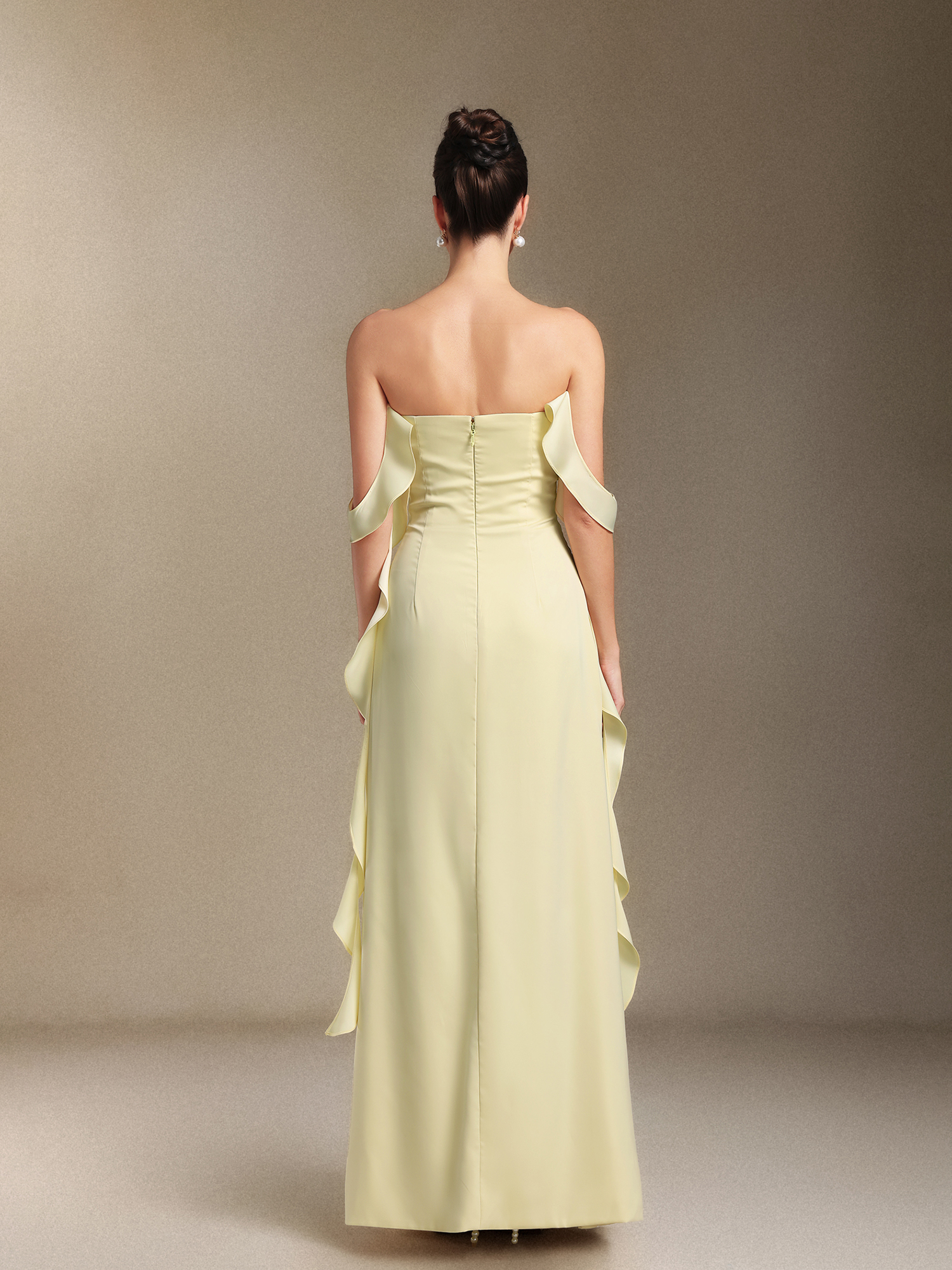 Kalene Flower Fold Ribbon Slit maxi wedding dress
