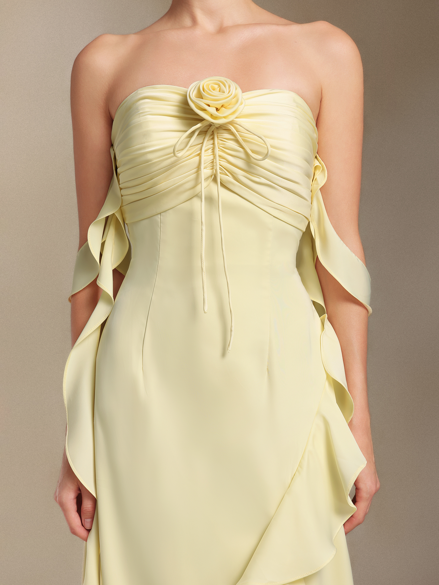 Kalene Flower Fold Ribbon Slit maxi wedding dress