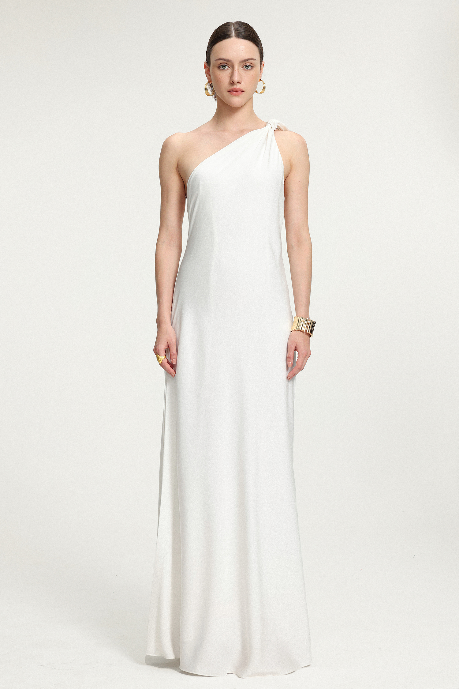 Tie-Shoulder Satin Maxi Dress