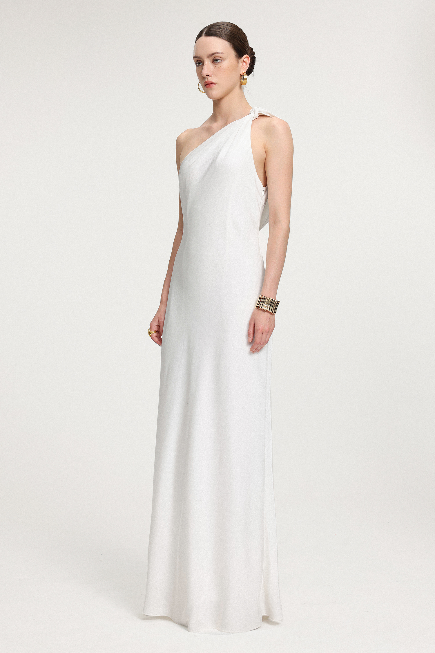 Tie-Shoulder Satin Maxi Dress