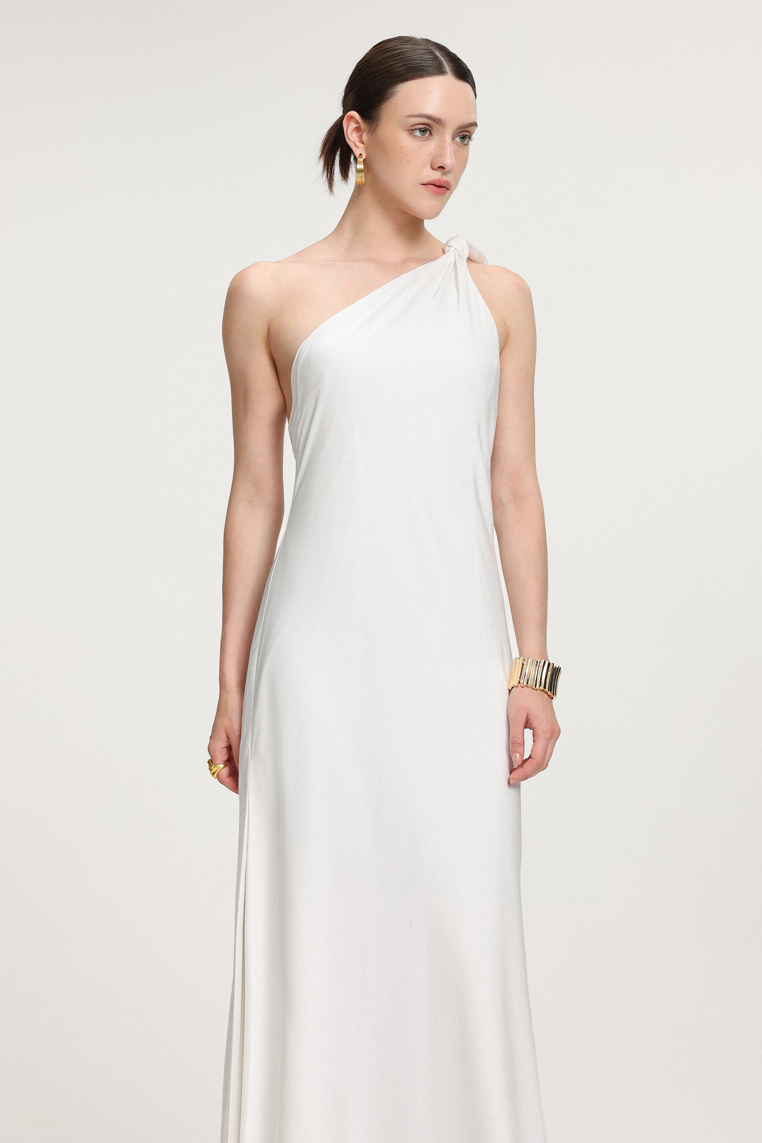 Tie-Shoulder Satin Maxi Dress