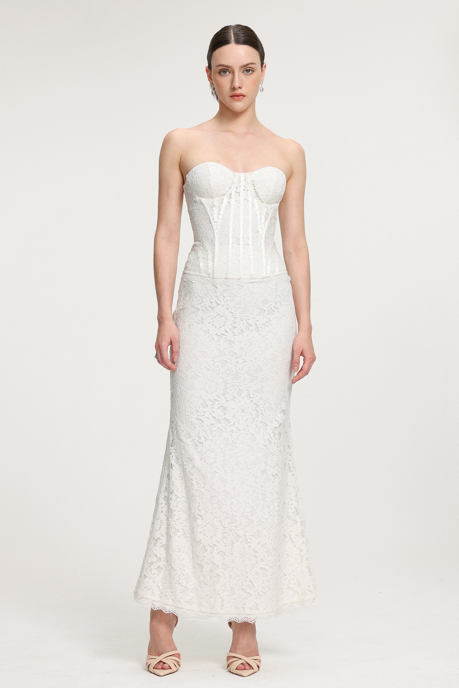 Corset-Detailed Lace Maxi Dress