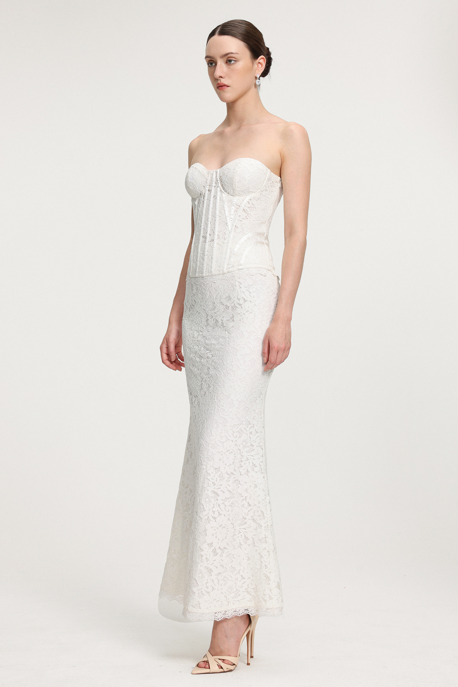 Corset-Detailed Lace Maxi Dress