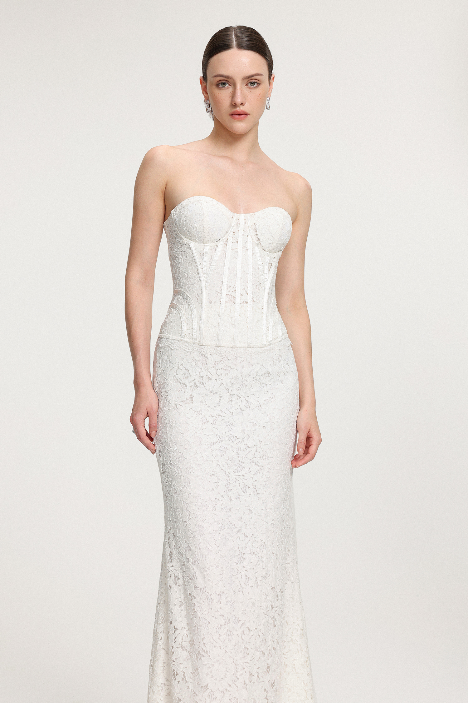 Corset-Detailed Lace Maxi Dress