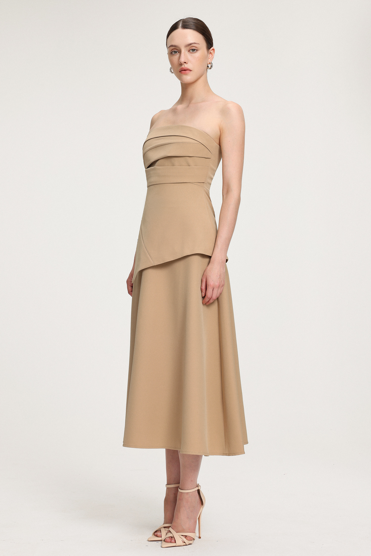 Asymmetric-Draped Crepe Midi Dress
