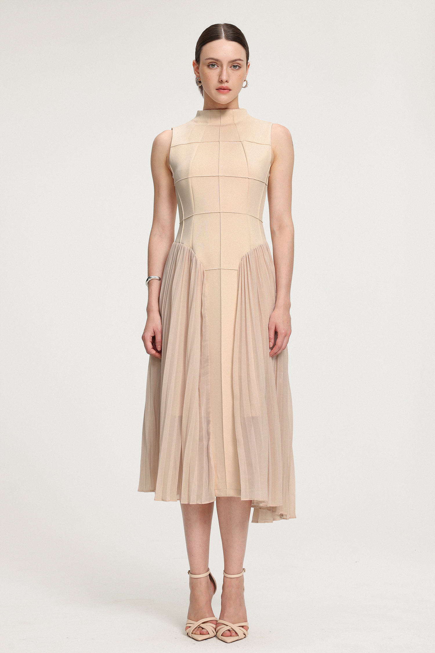 Structured-Paneled Crepe Midi Dress