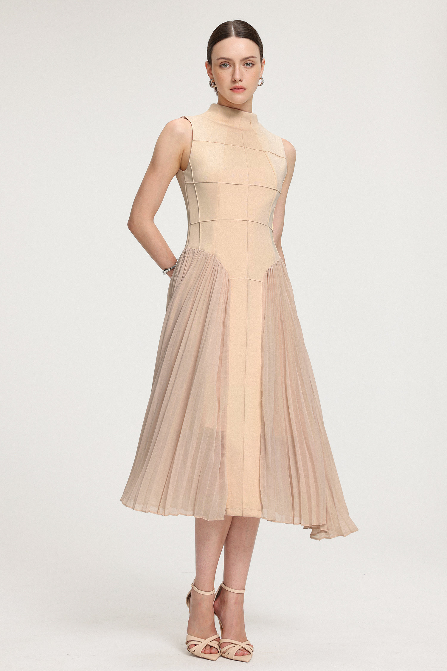 Structured-Paneled Crepe Midi Dress