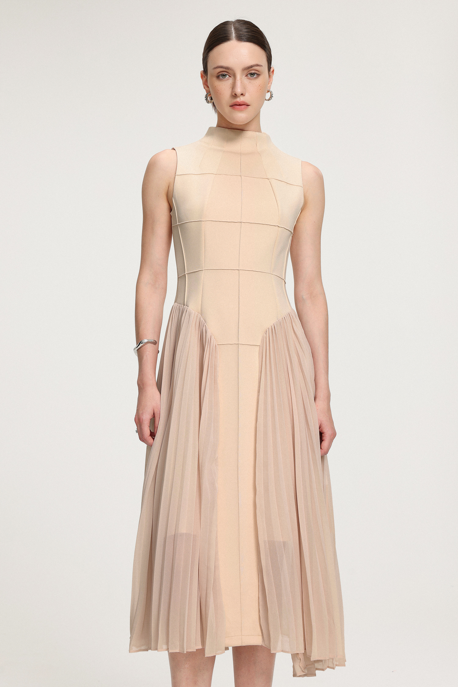 Structured-Paneled Crepe Midi Dress
