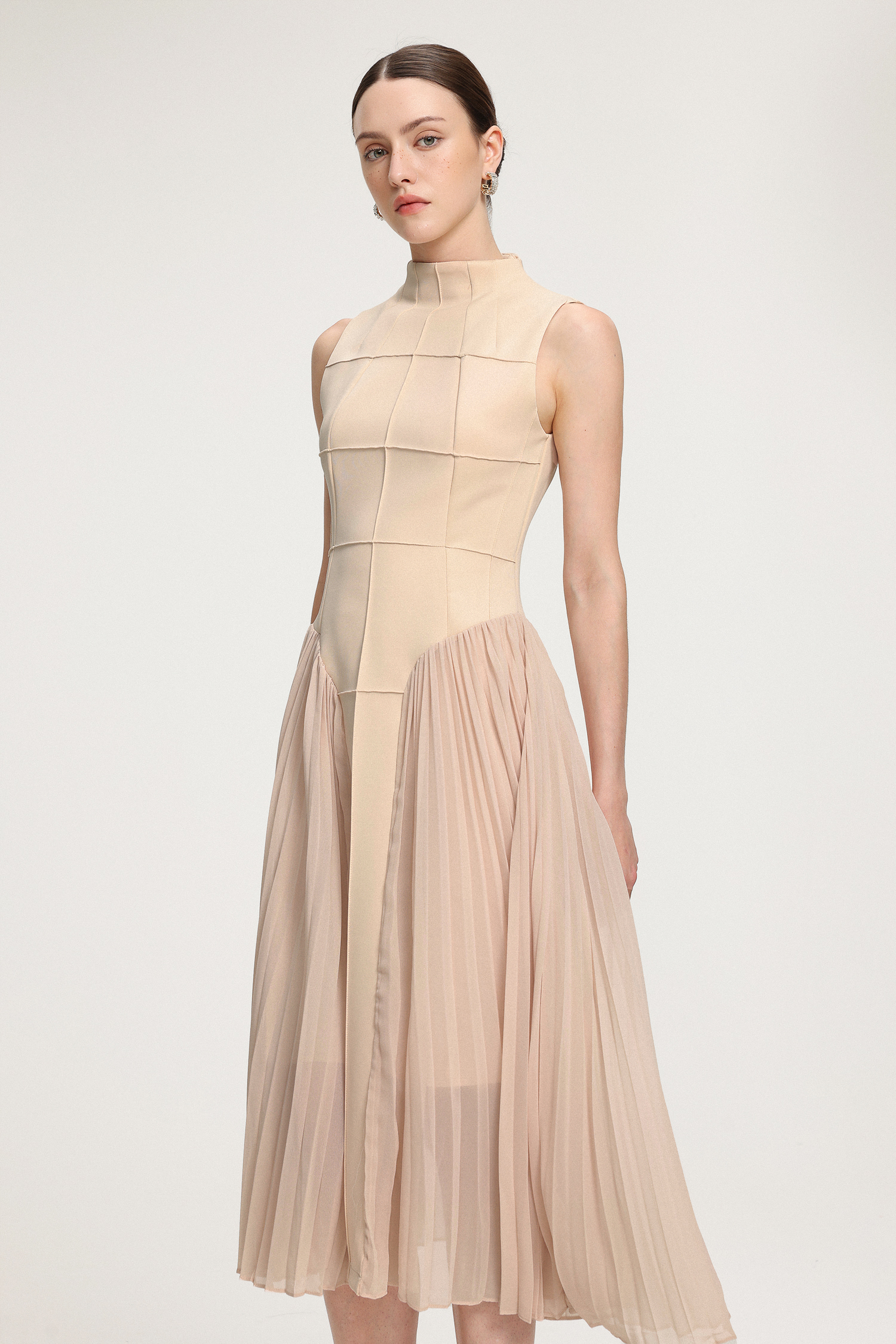 Structured-Paneled Crepe Midi Dress