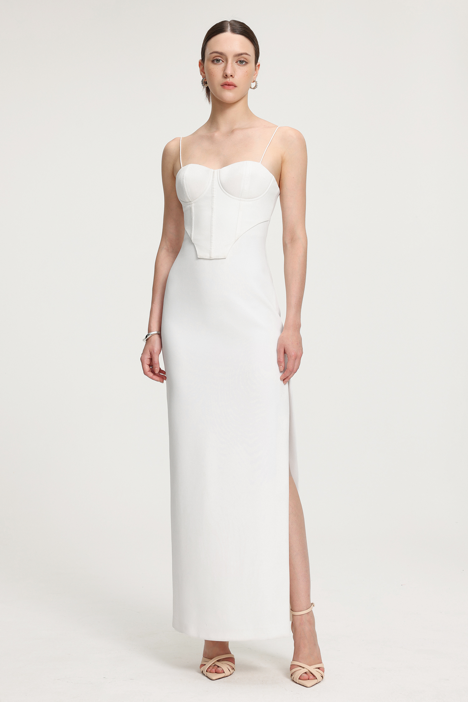 Corset-Style Crepe Maxi Dress