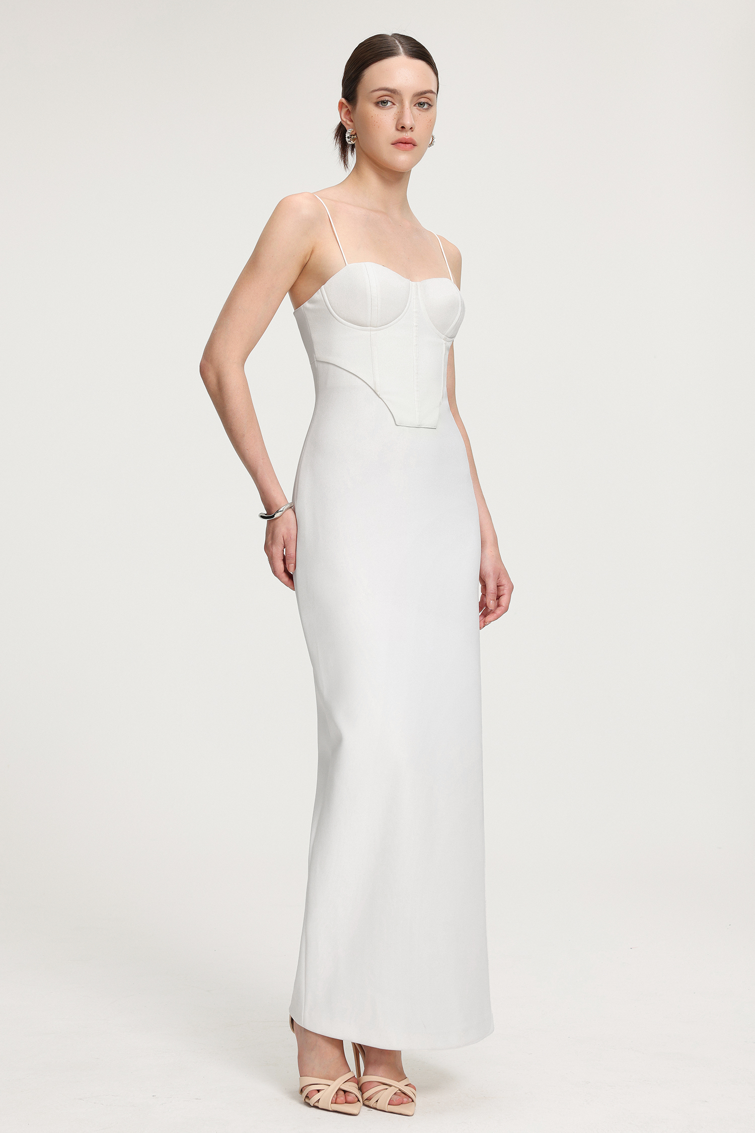 Corset-Style Crepe Maxi Dress