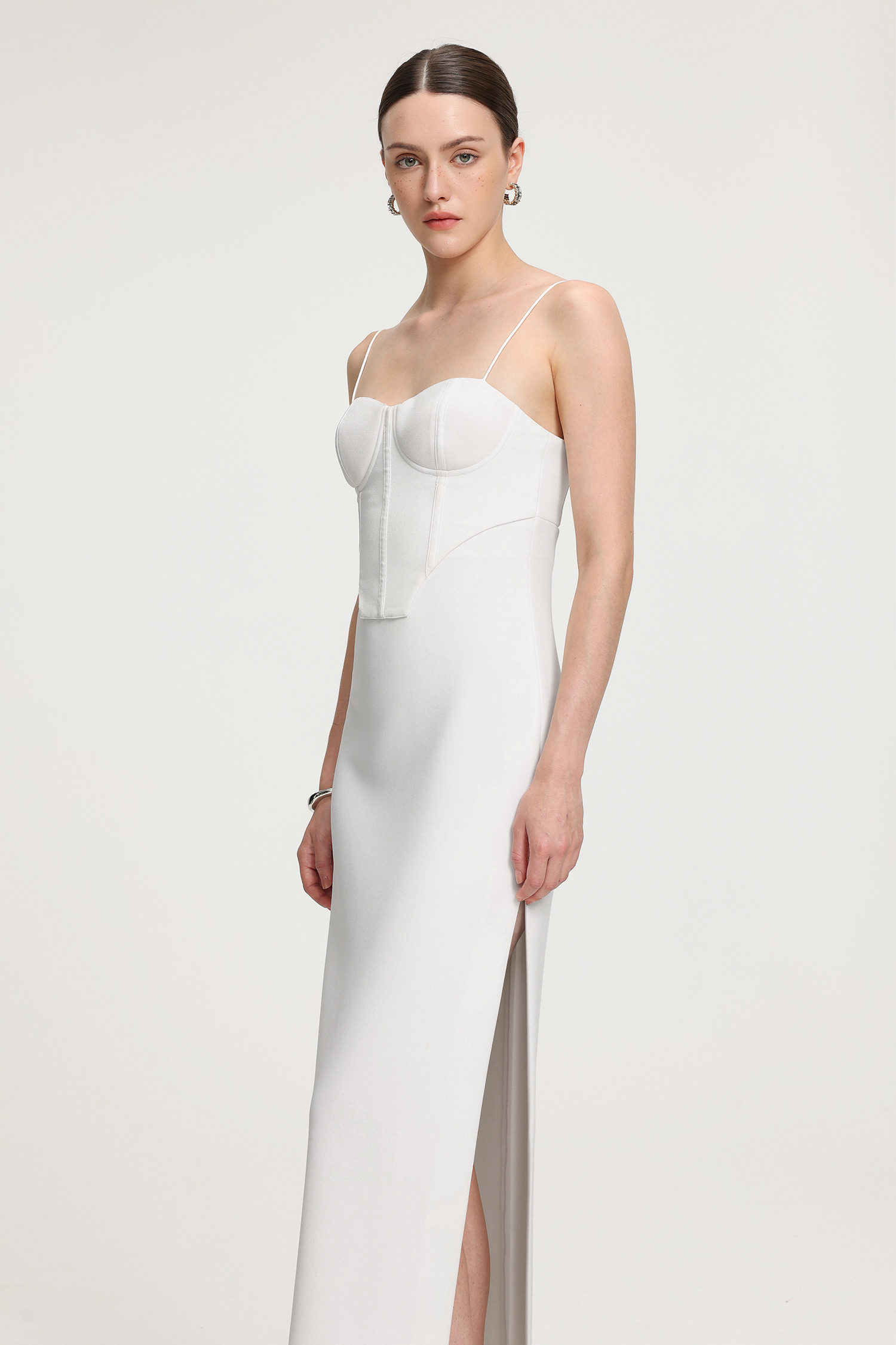 Corset-Style Crepe Maxi Dress