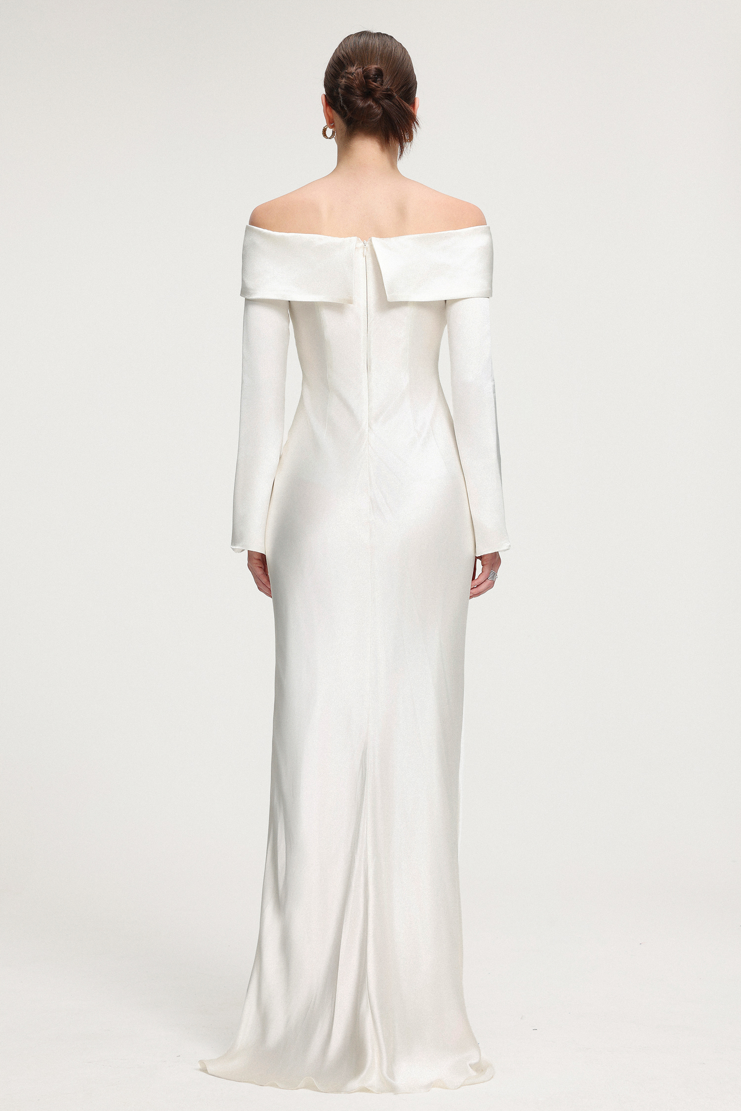 Off-Shoulder Satin Maxi Dress