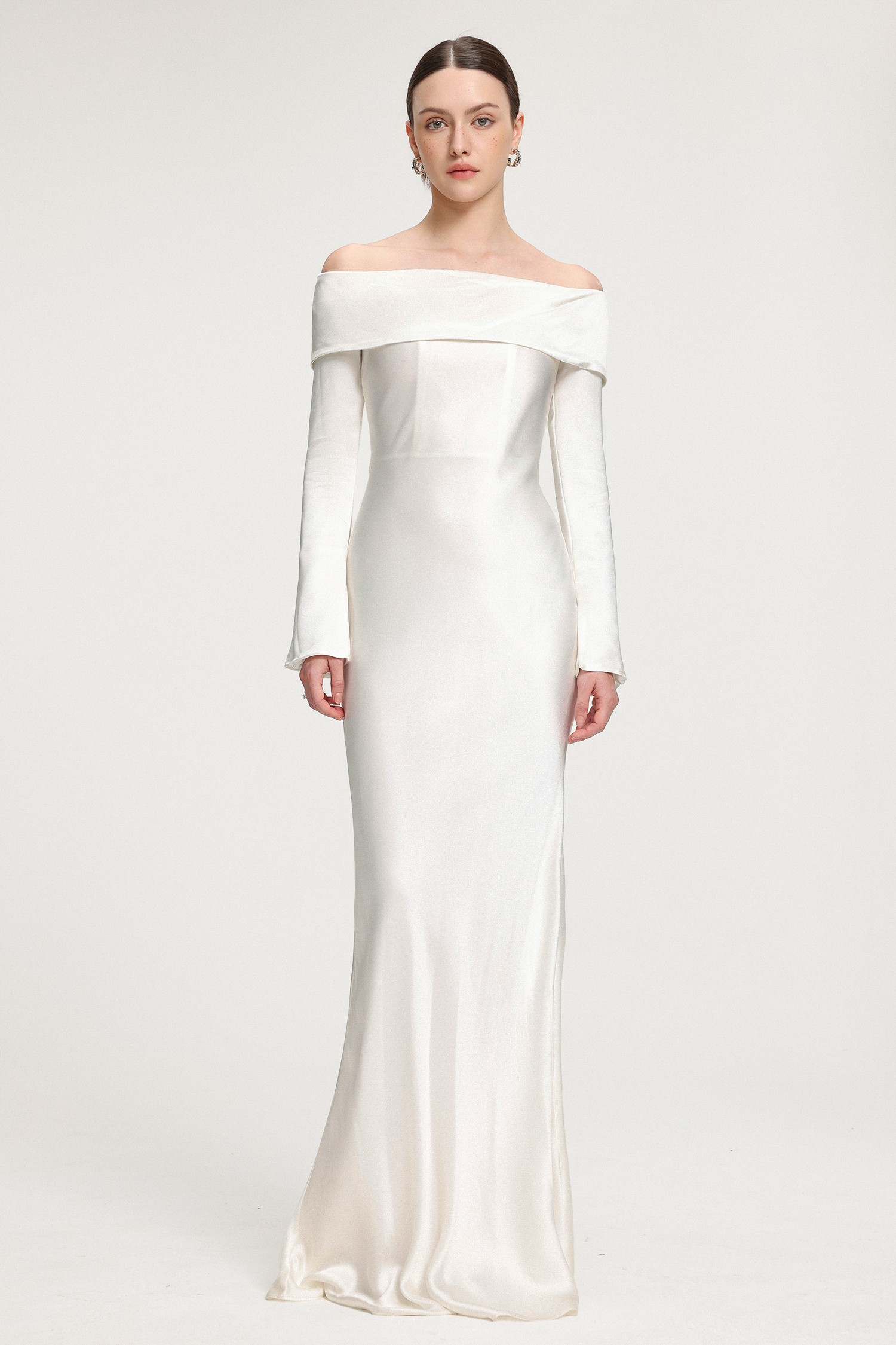 Off-Shoulder Satin Maxi Dress