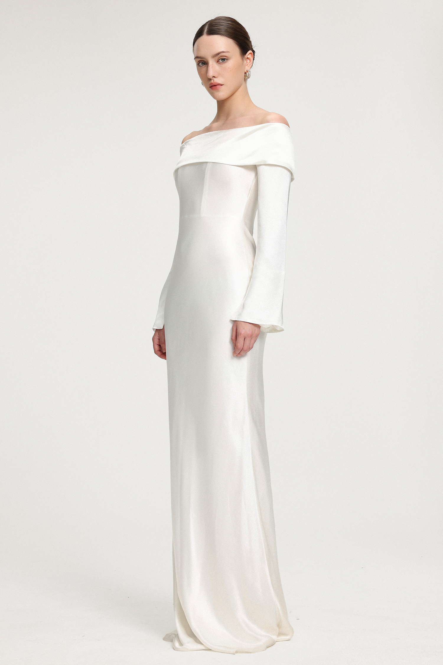 Off-Shoulder Satin Maxi Dress