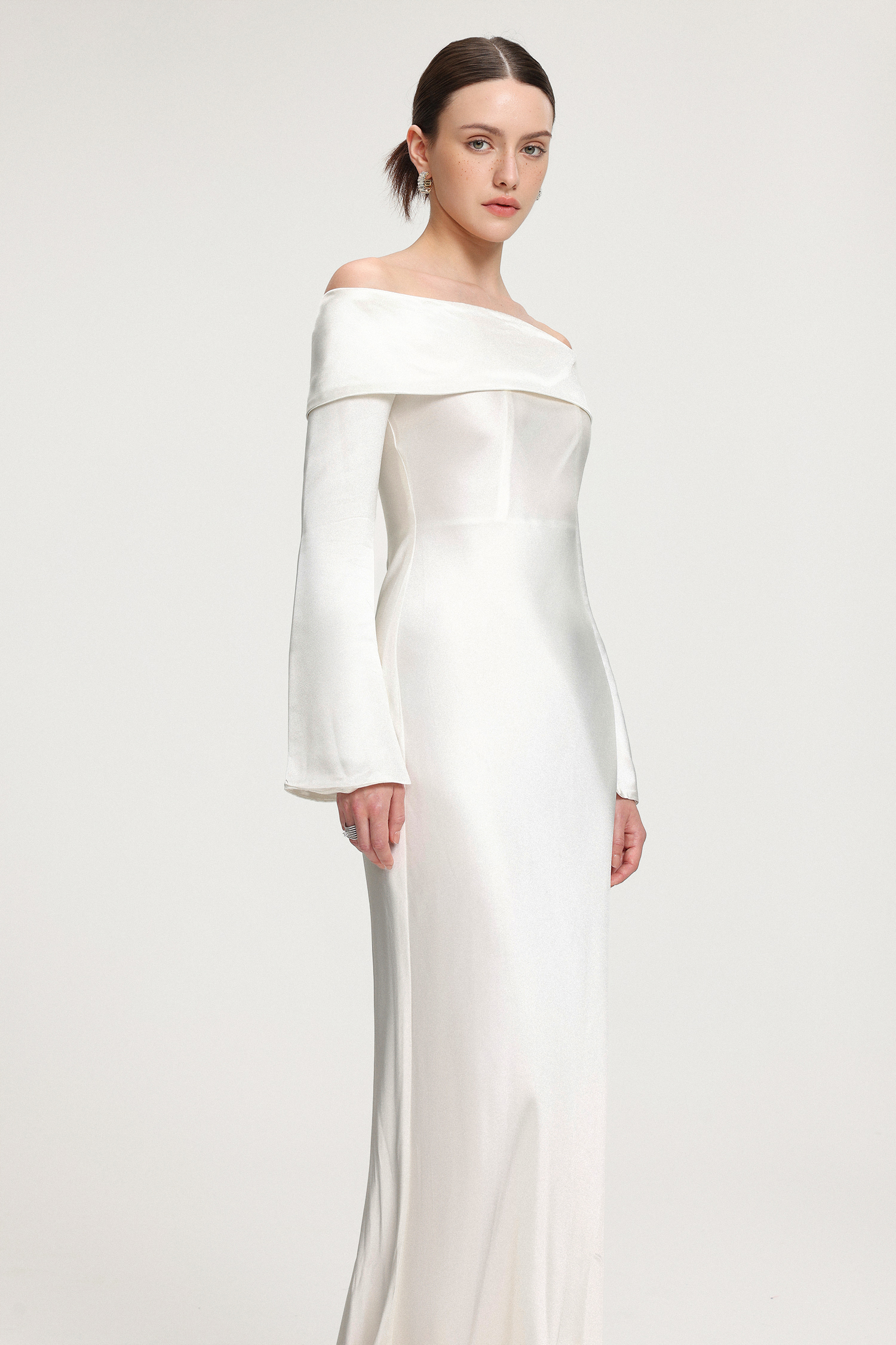 Off-Shoulder Satin Maxi Dress