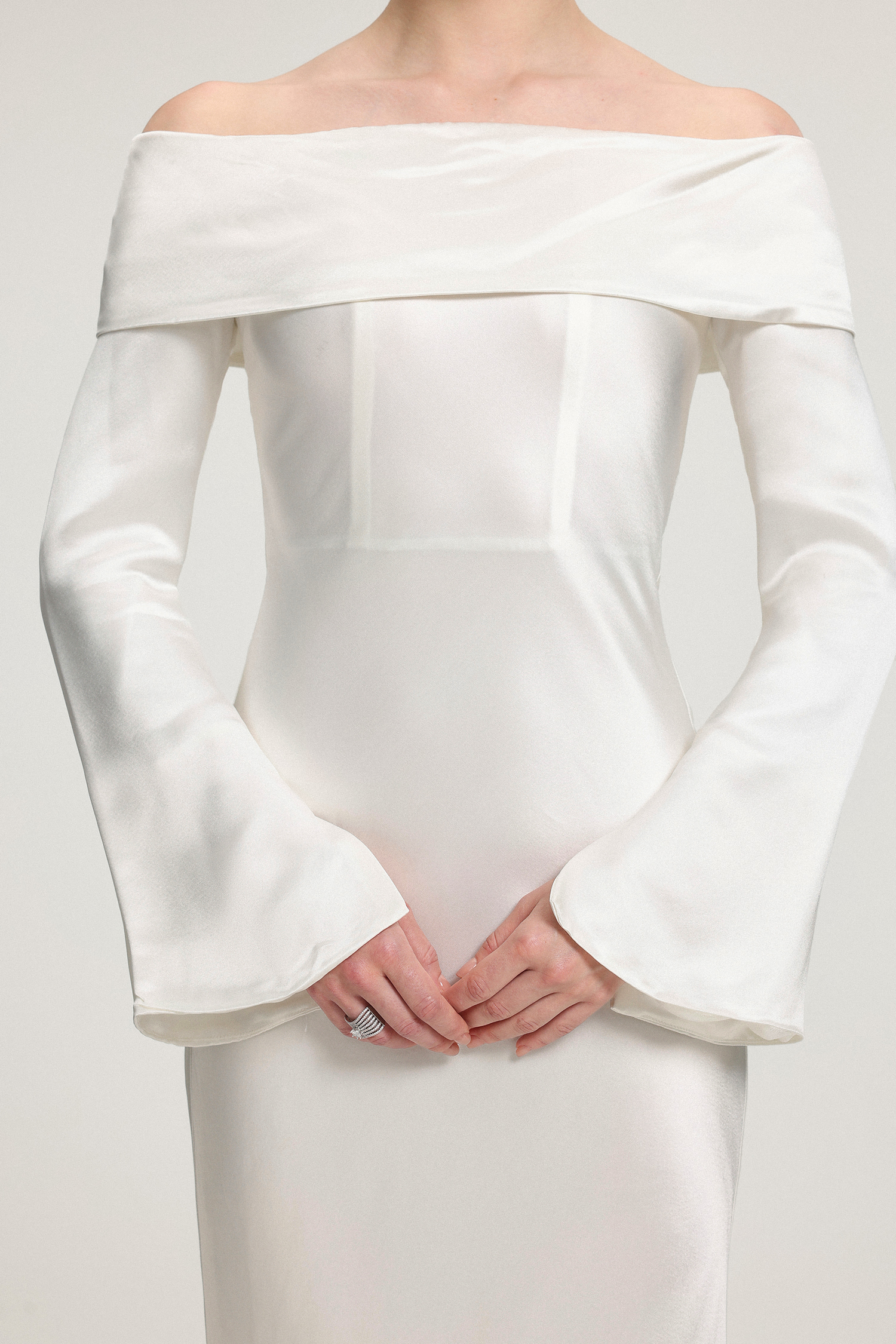 Off-Shoulder Satin Maxi Dress