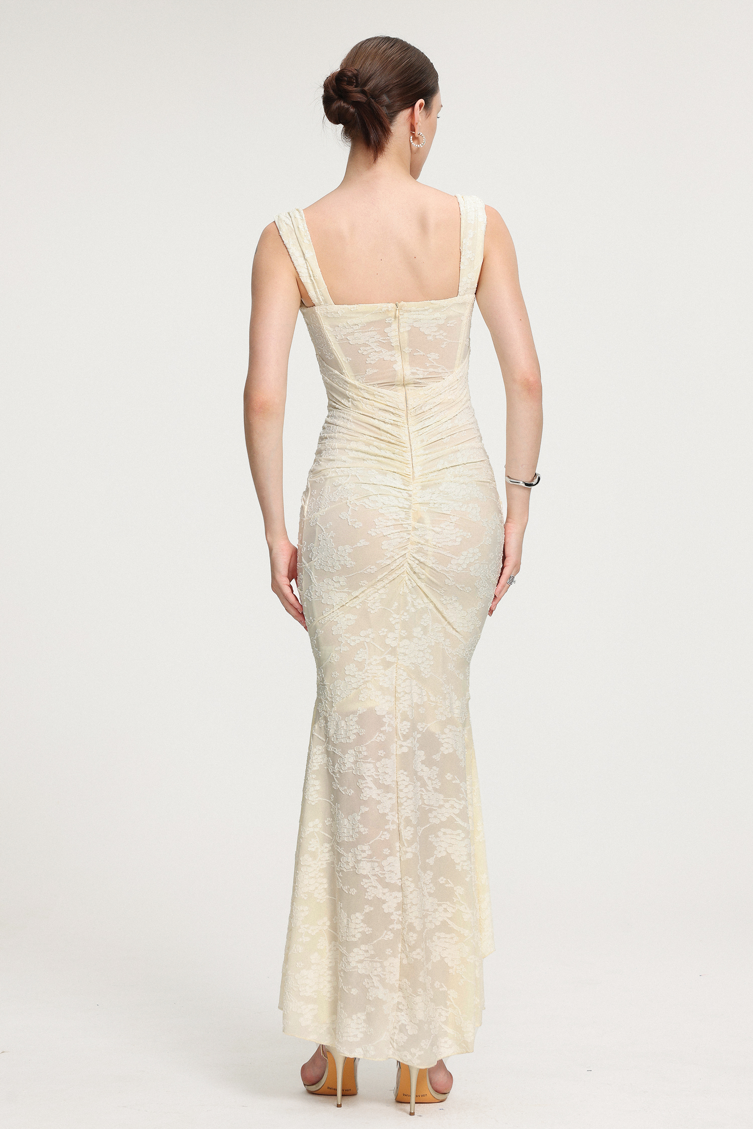 Pleated Lace Bandage Long Dress