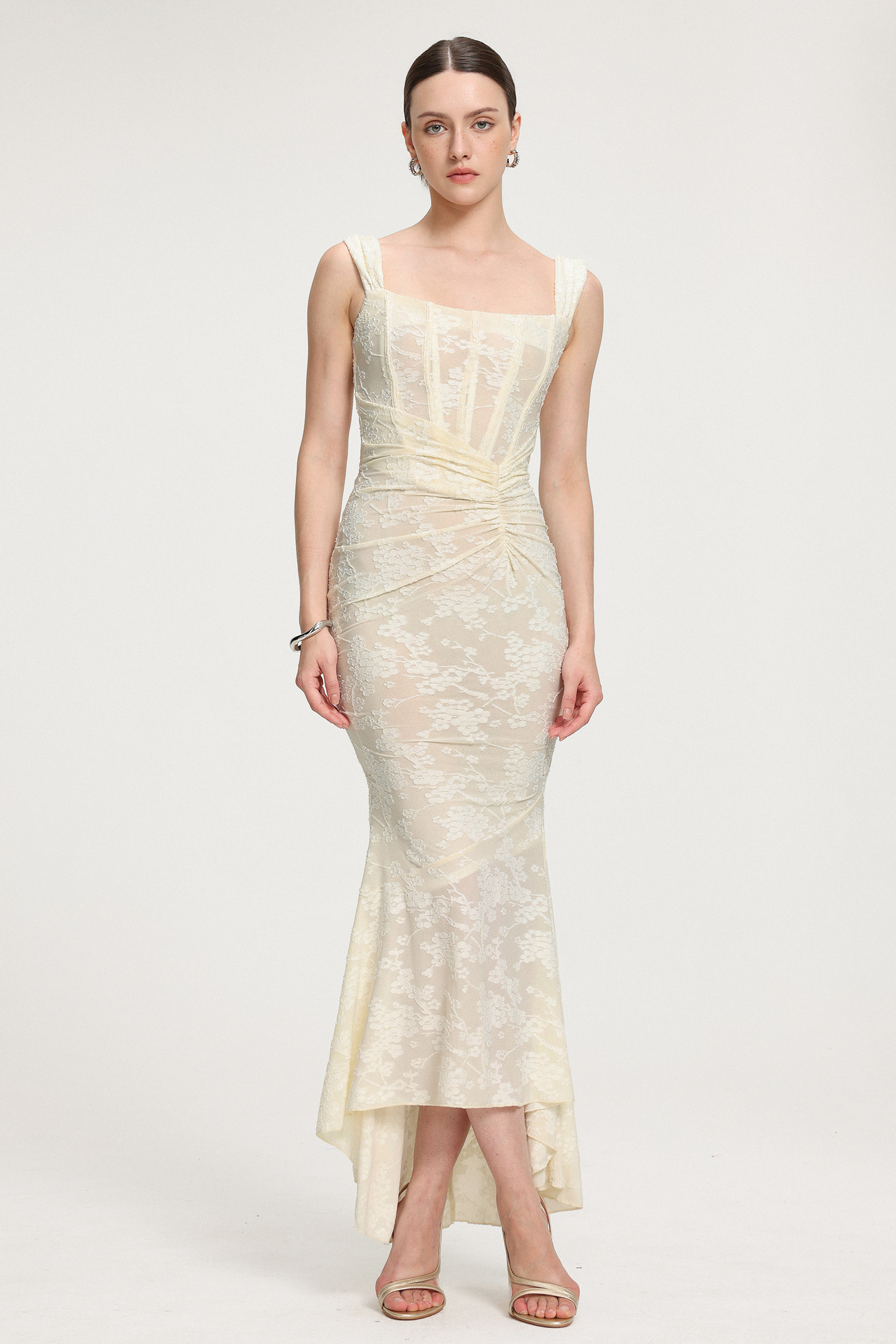 Pleated Lace Bandage Long Dress