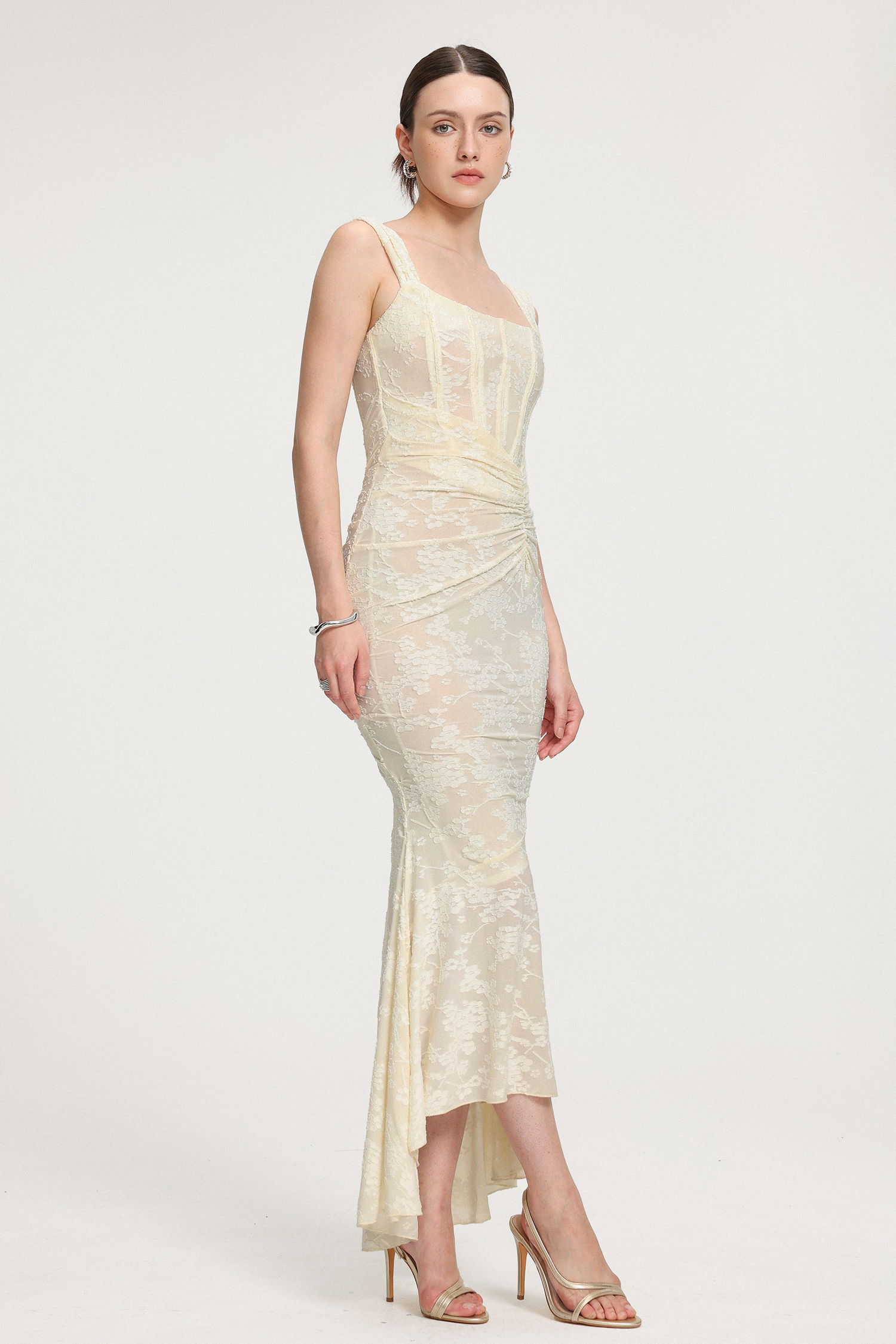 Pleated Lace Bandage Long Dress