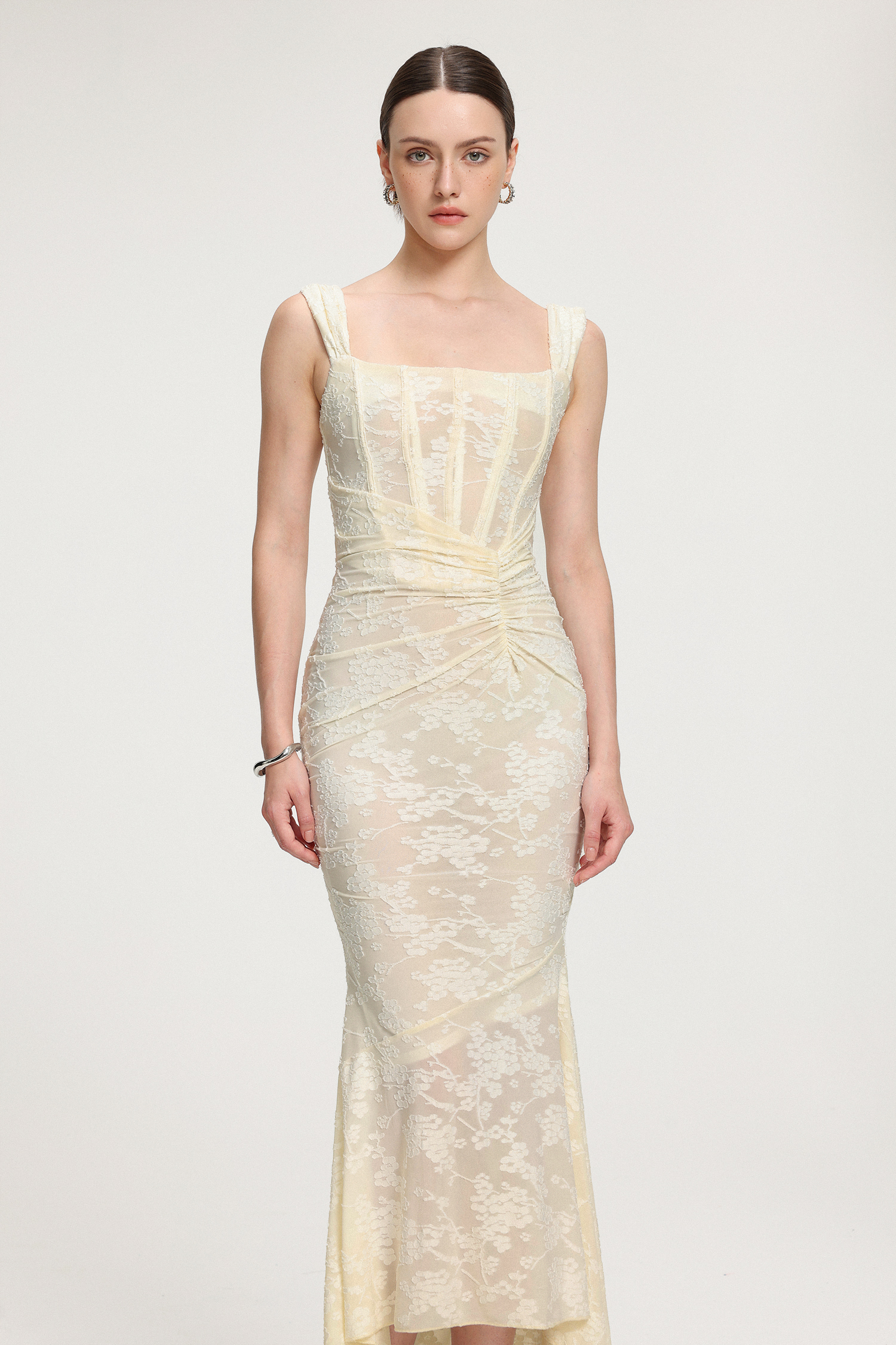 Pleated Lace Bandage Long Dress