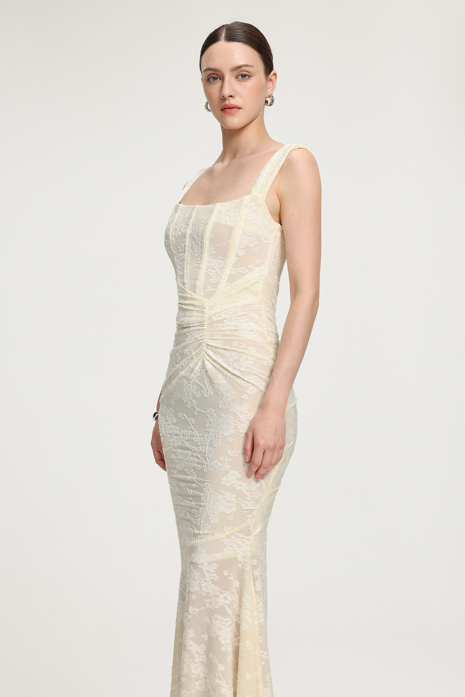 Pleated Lace Bandage Long Dress