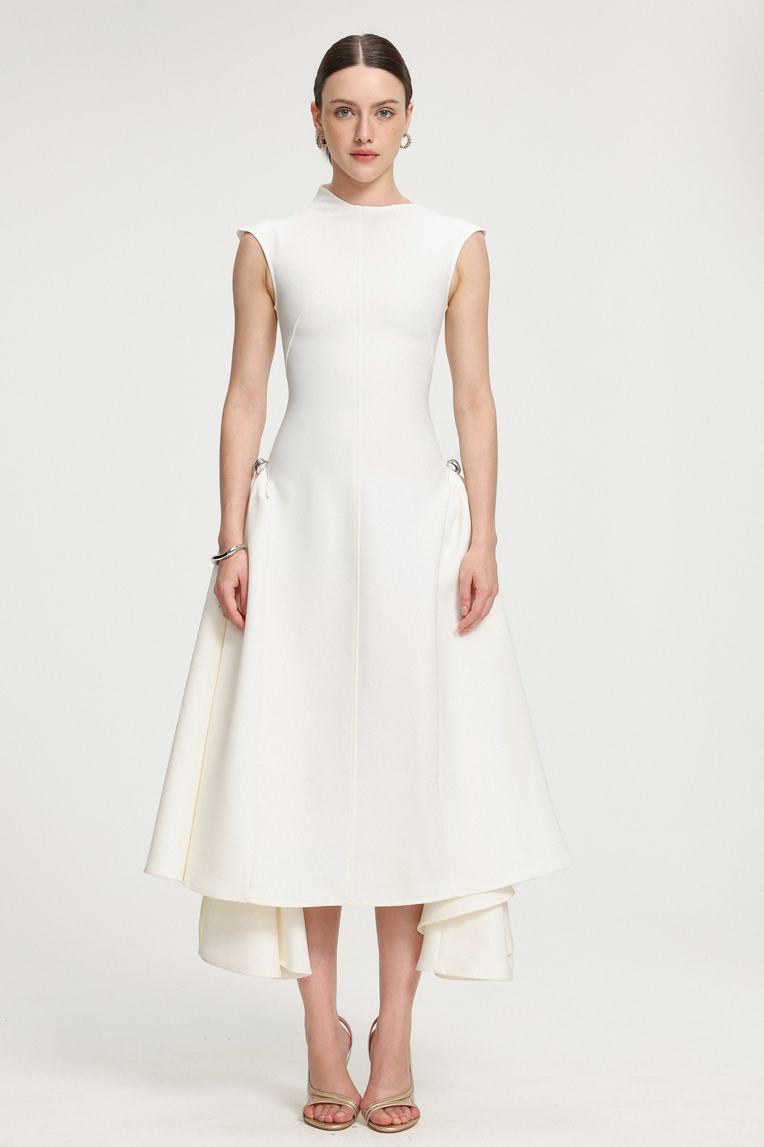 Asymmetric Hem Crepe Midi Dress