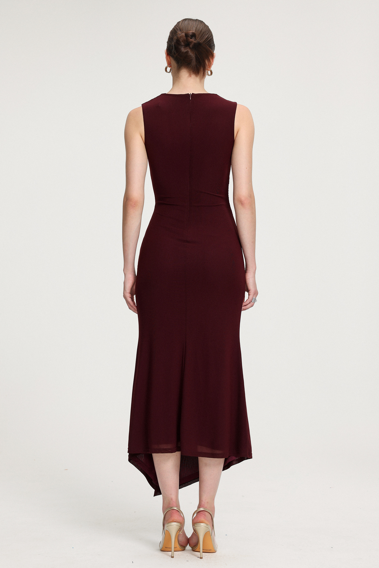 Asymmetric Ruched Sit Jersey Midi Dress